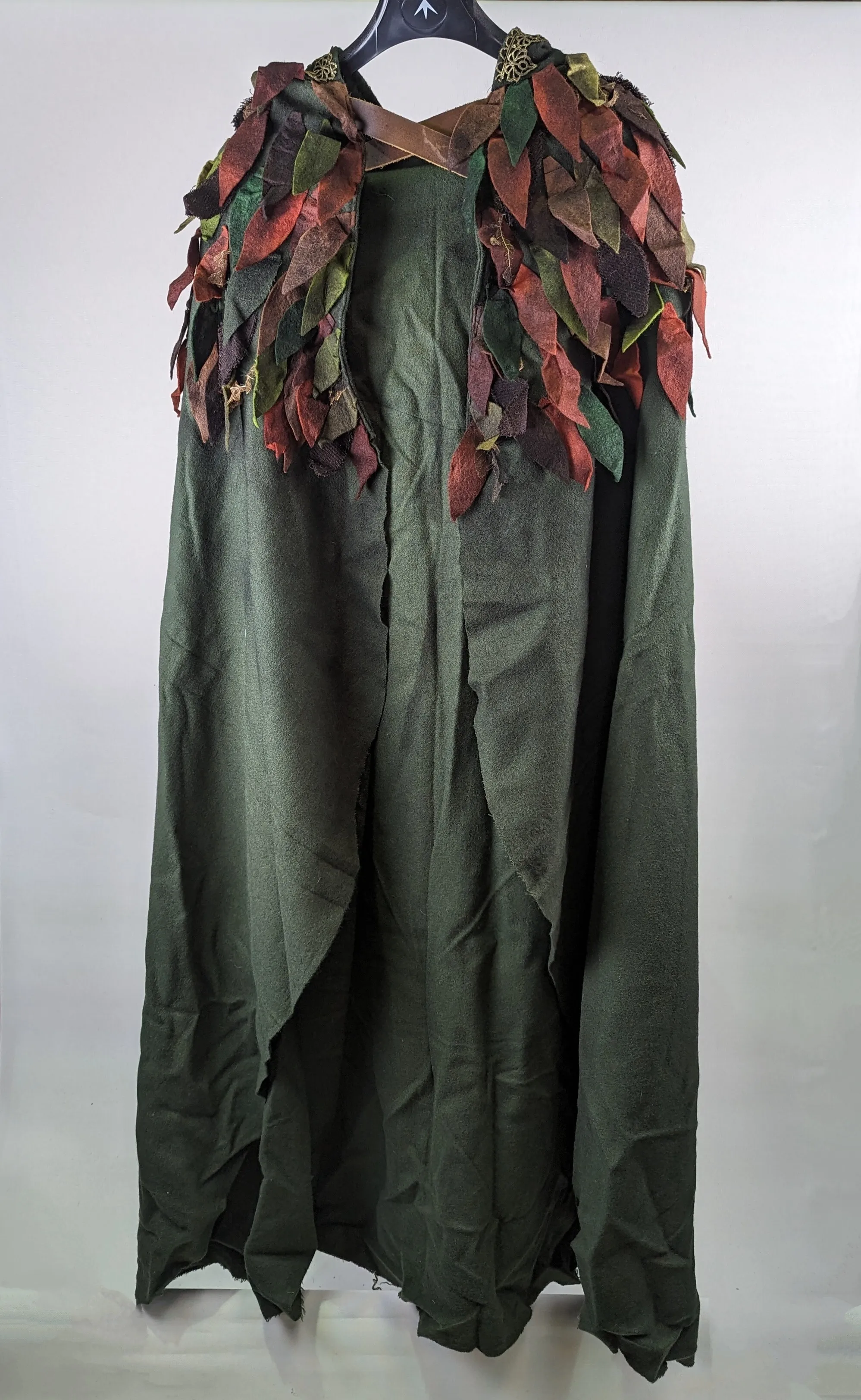 Green Hooded Cloak With Leaf Detail