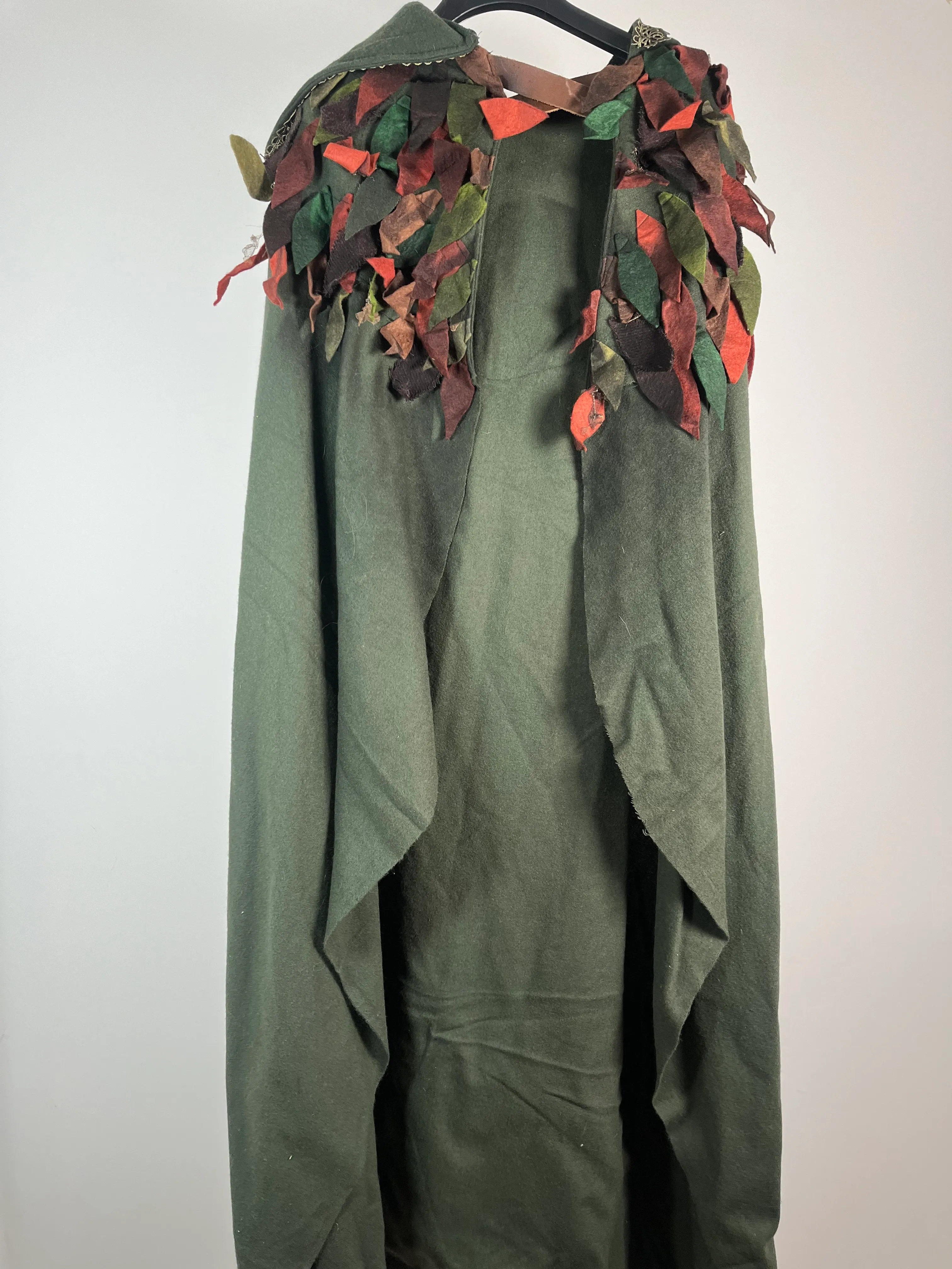 Green Hooded Cloak With Leaf Detail