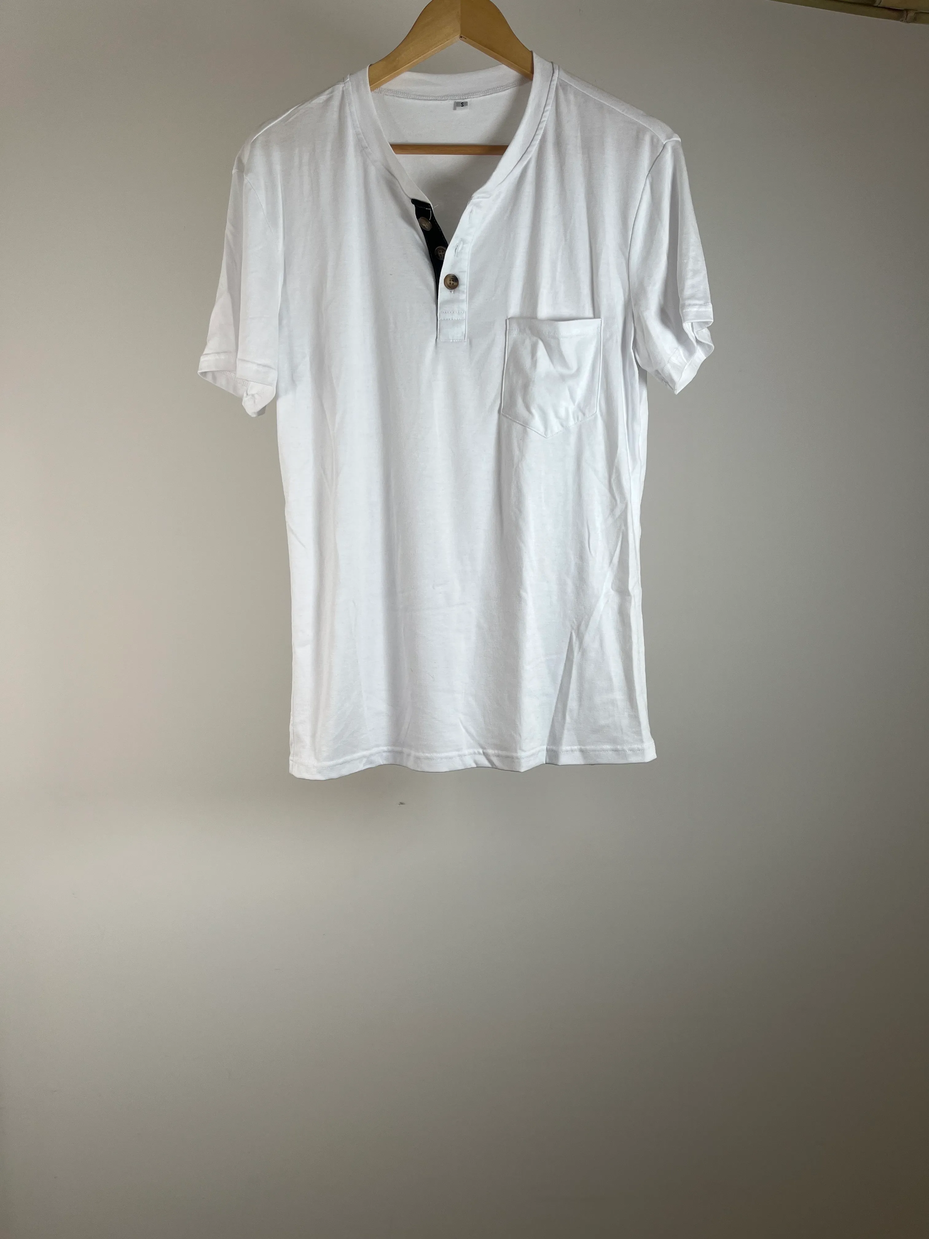 Mens White Button Tee - S