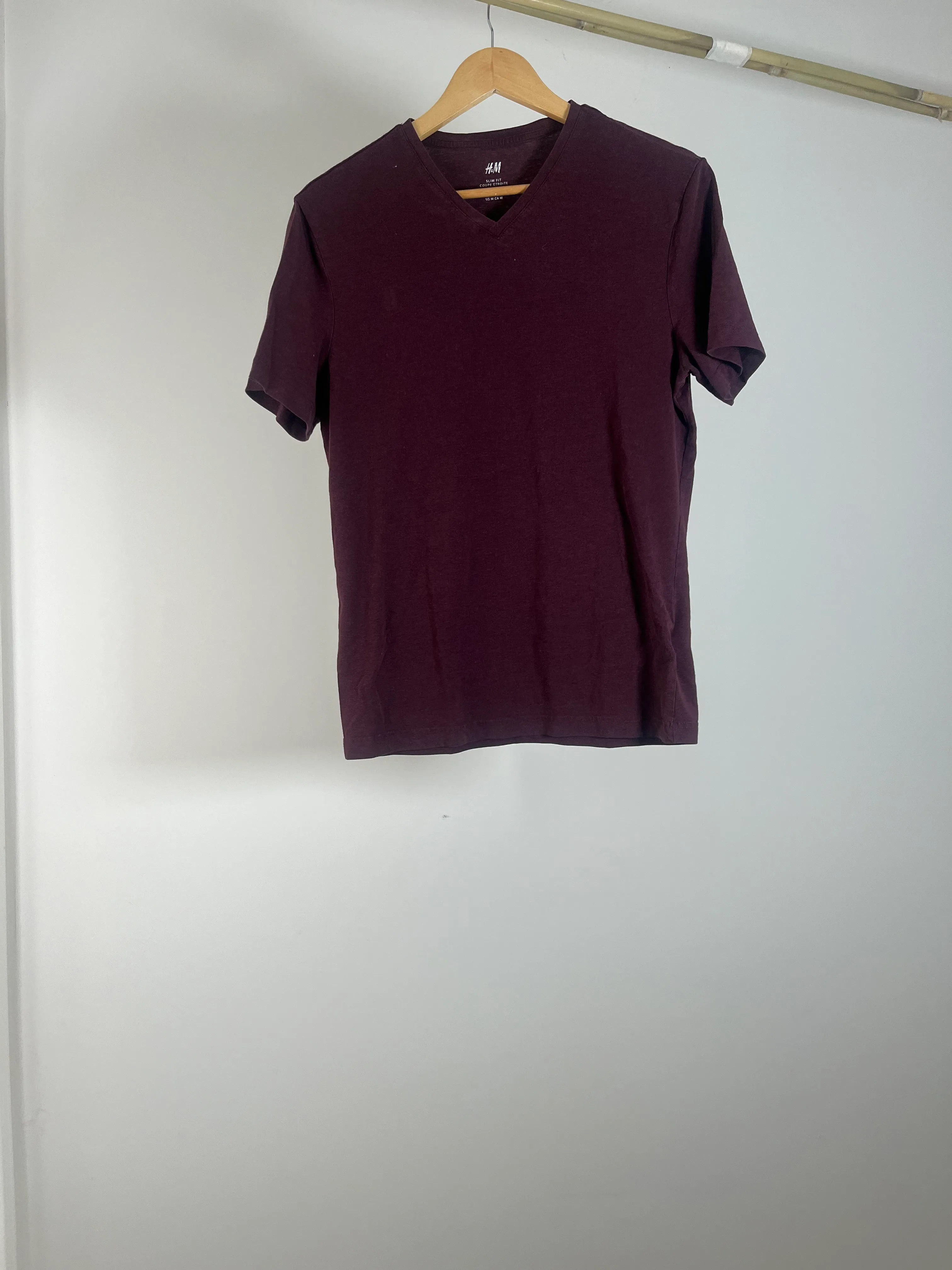 Mens Basic Maroon V Neck Tee - M