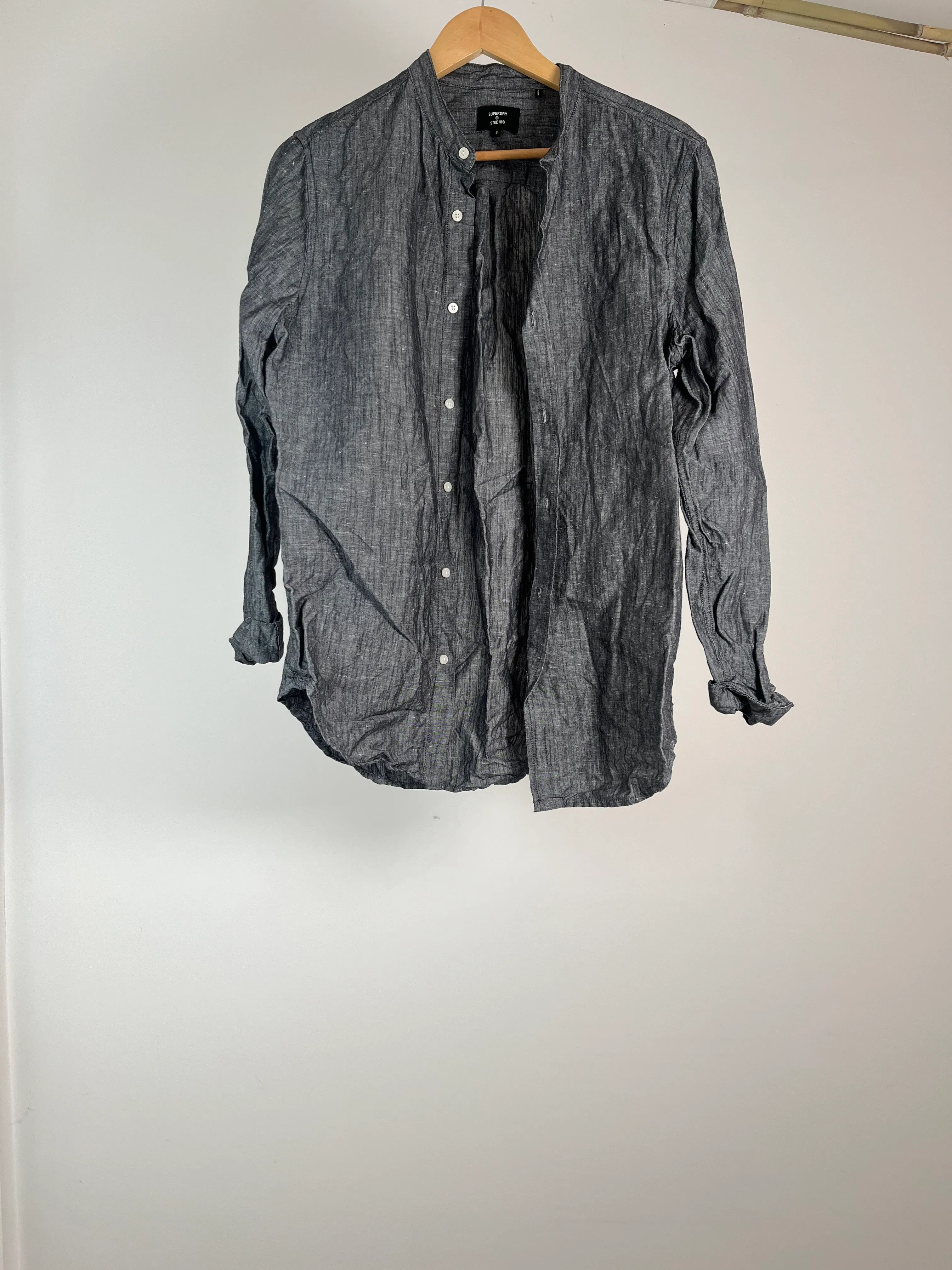 Mens Grey Marl Granddad Collar Button Down Shirt - S
