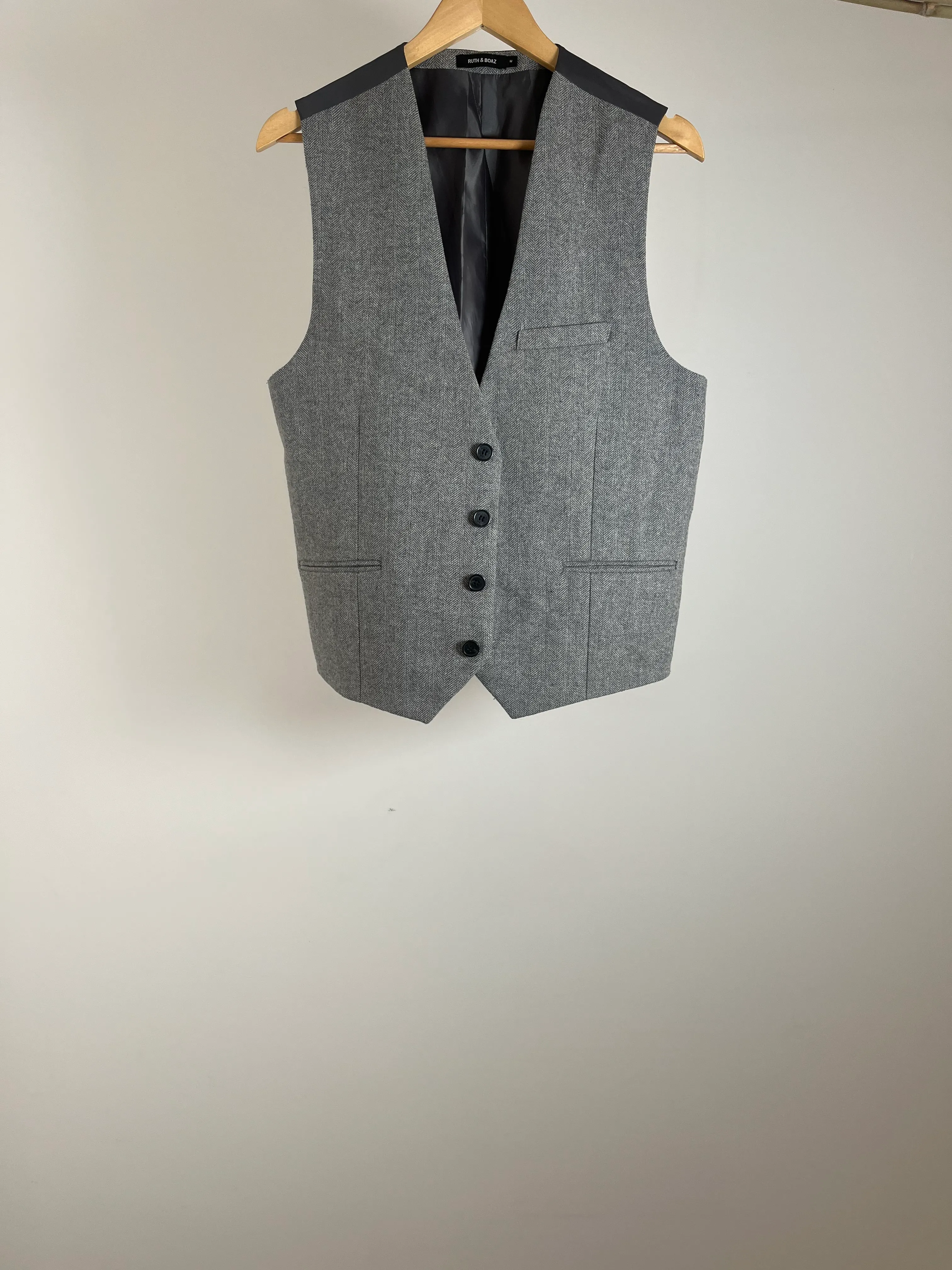 Mens Grey and Black Suit Vest - M