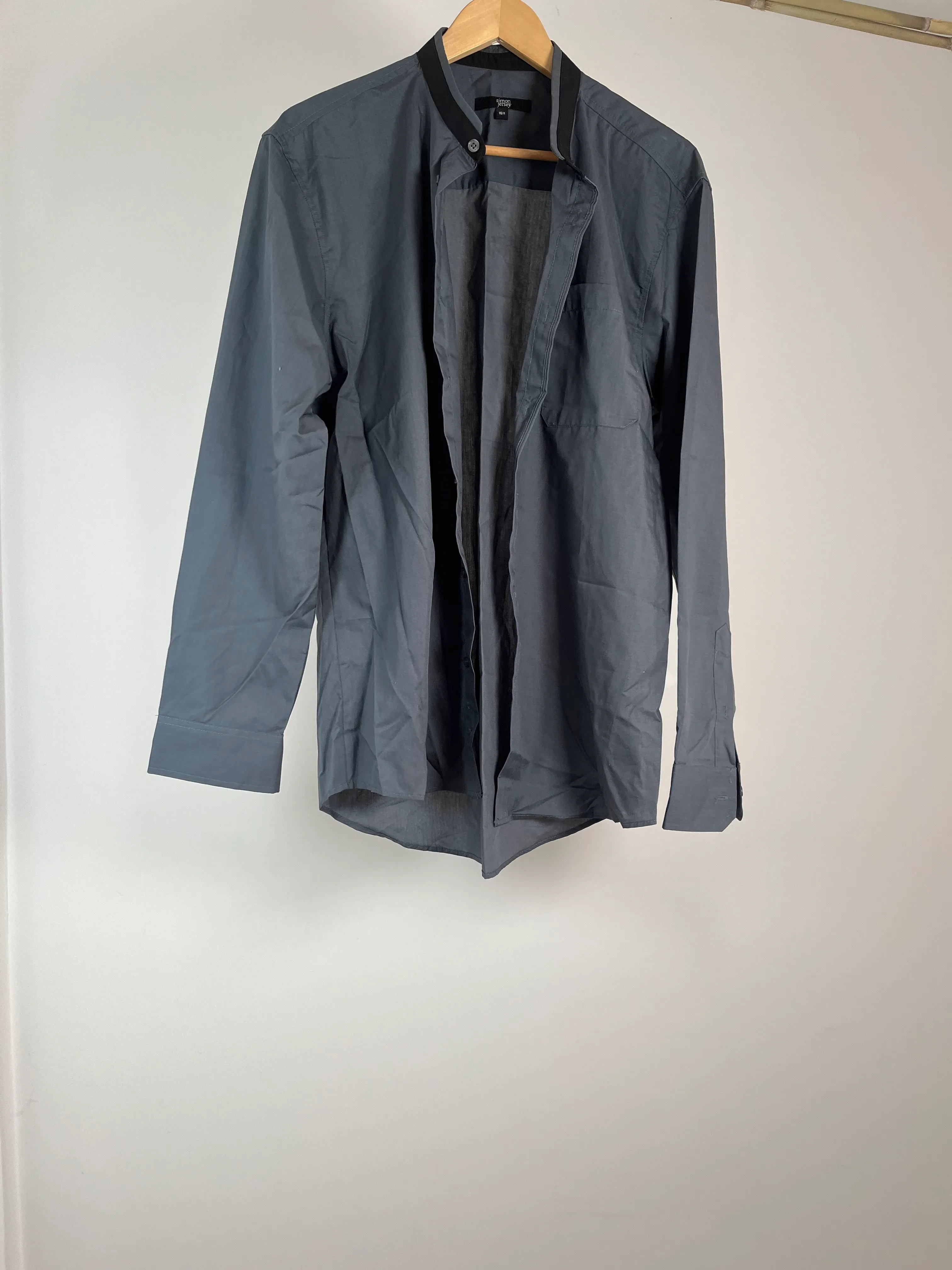 Mens Gray Button Down with Granddad Collar - 16