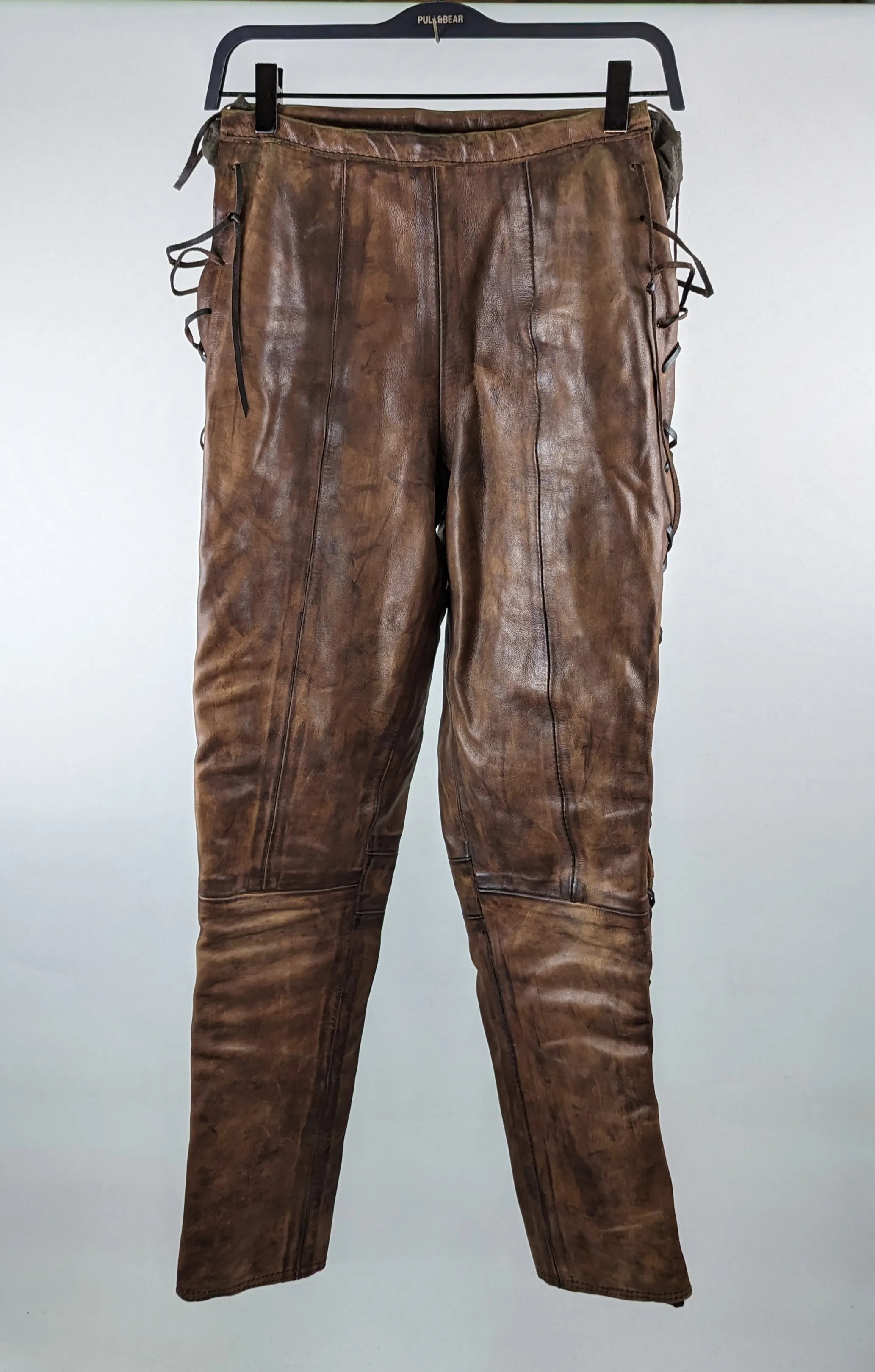 Brown Leather Lace Up Trousers