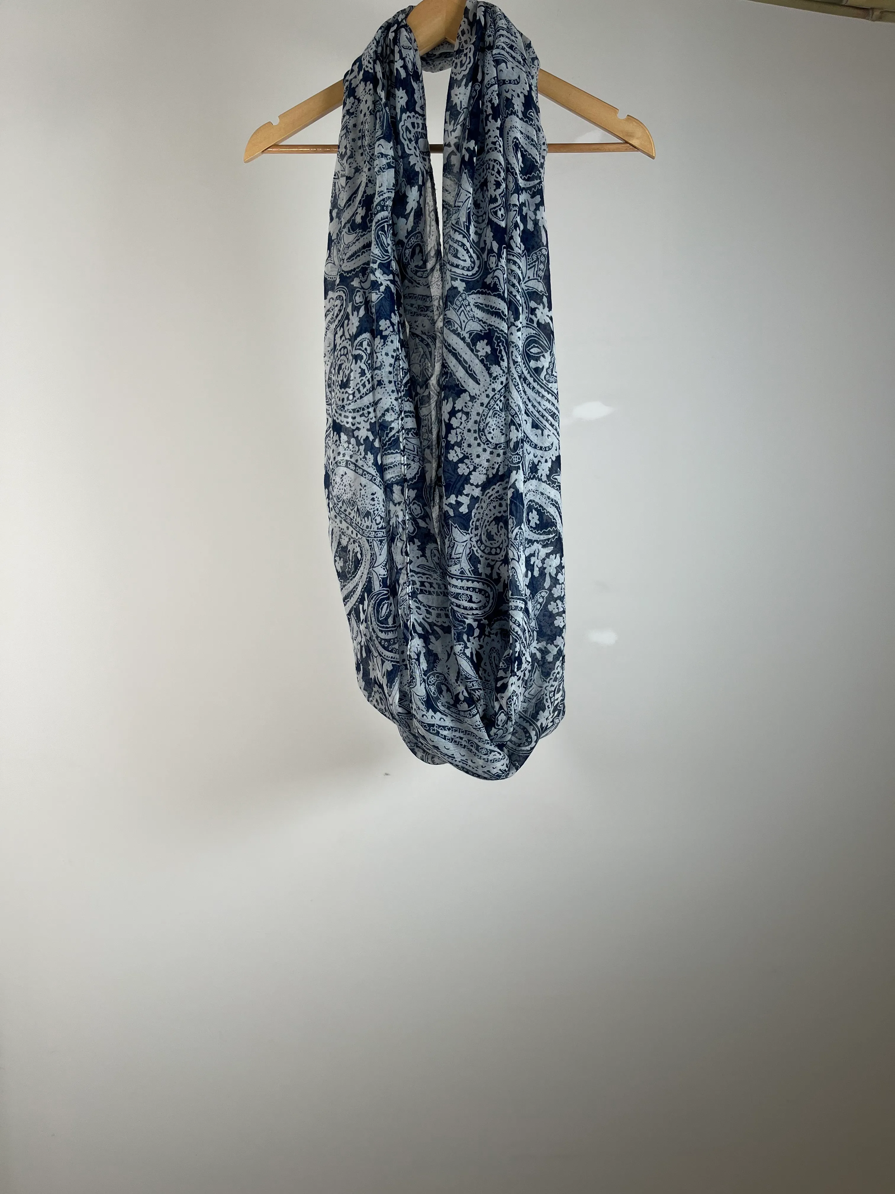 Navy and White Paisley Infinity Scarf