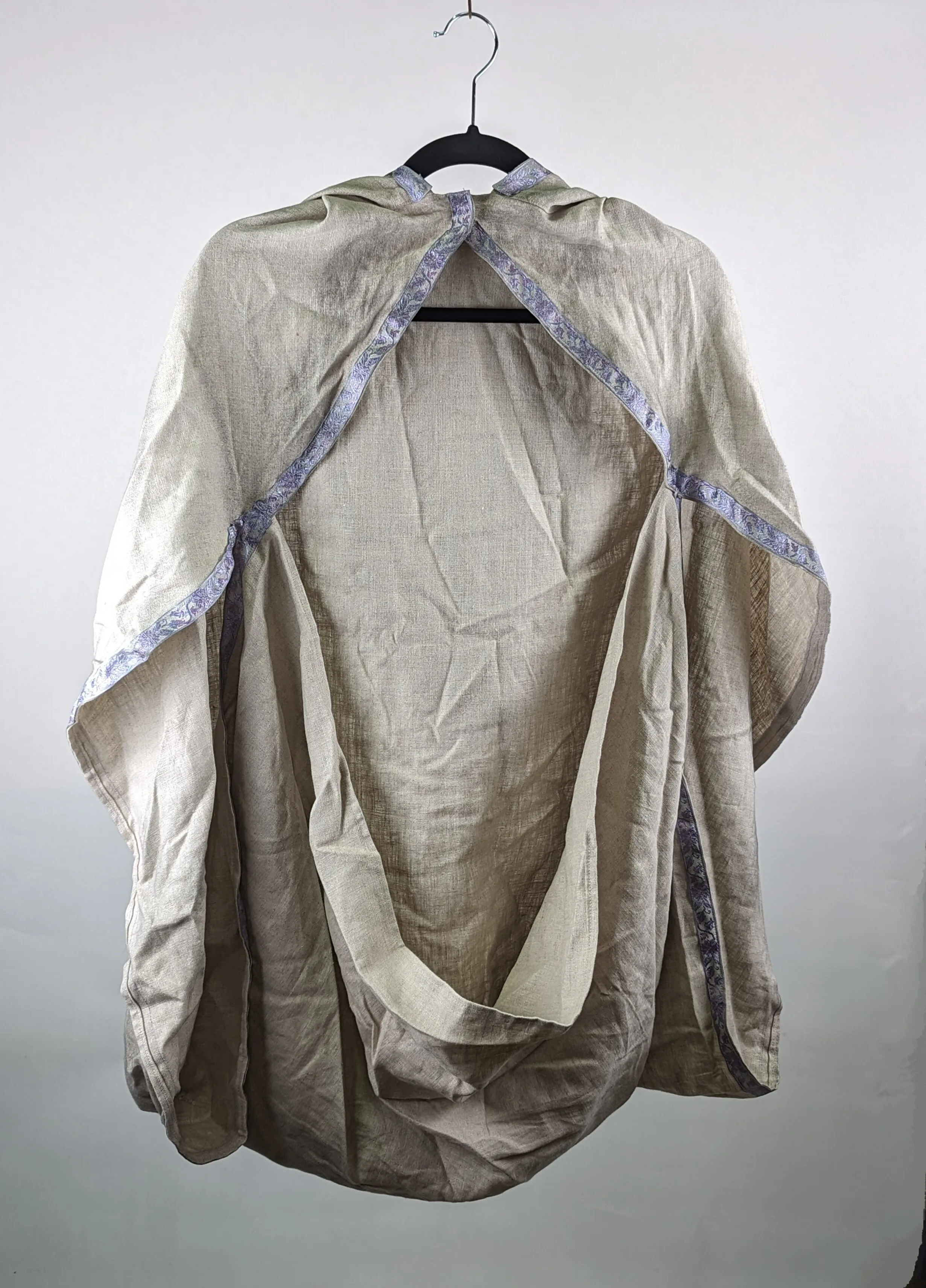 Linen Hooded Shawl with Trim 