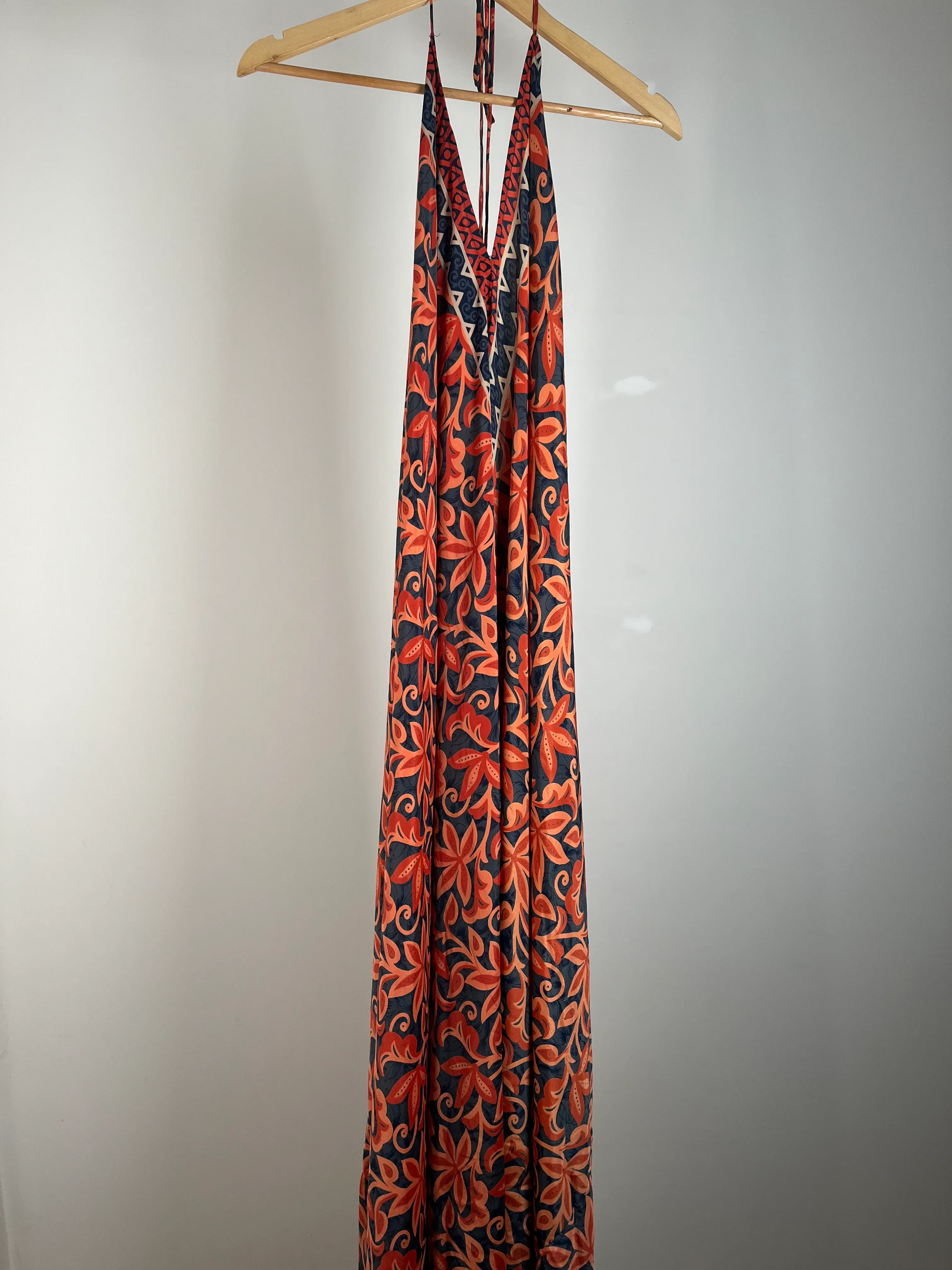 Orange Flower Patterned Flowy Dress - M
