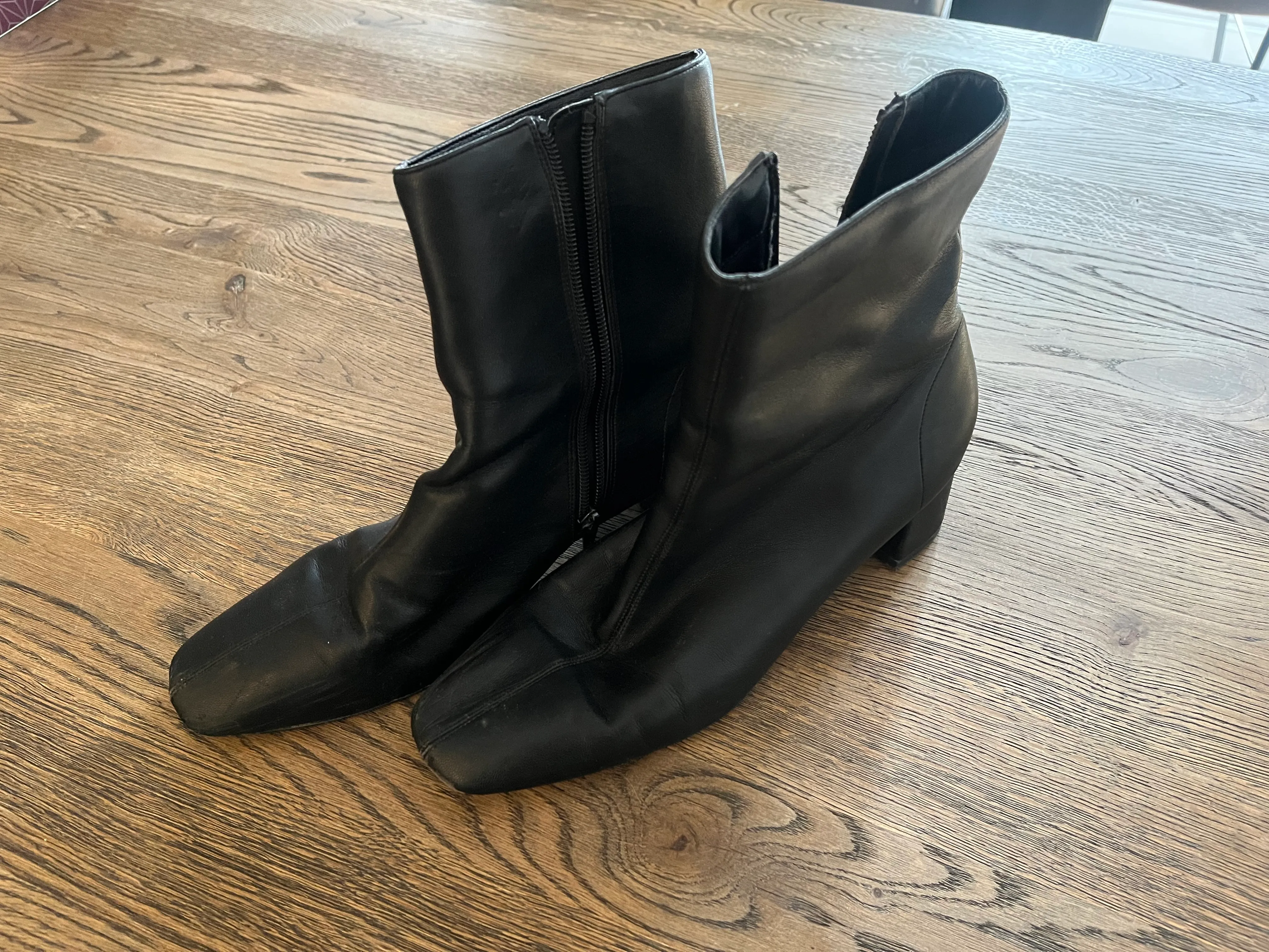 Black Block Heel Faux Leather Boots - 39