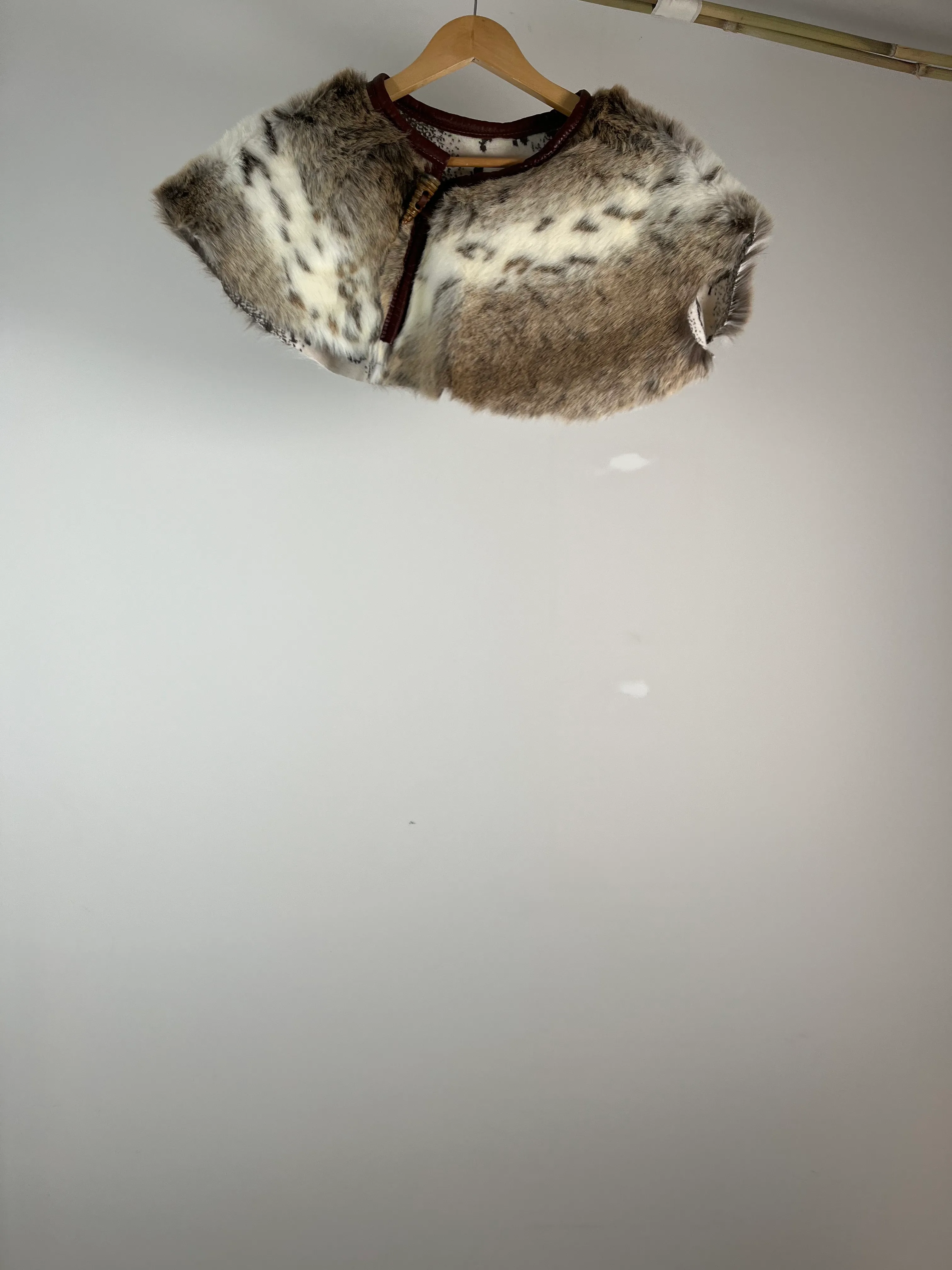 White and Brown Faux Fur Shoulder Cape