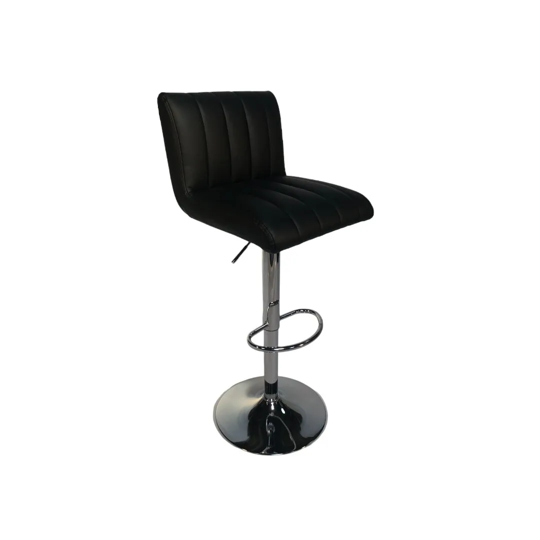 Chrome Bar Stool with Black Faux Leather Seat