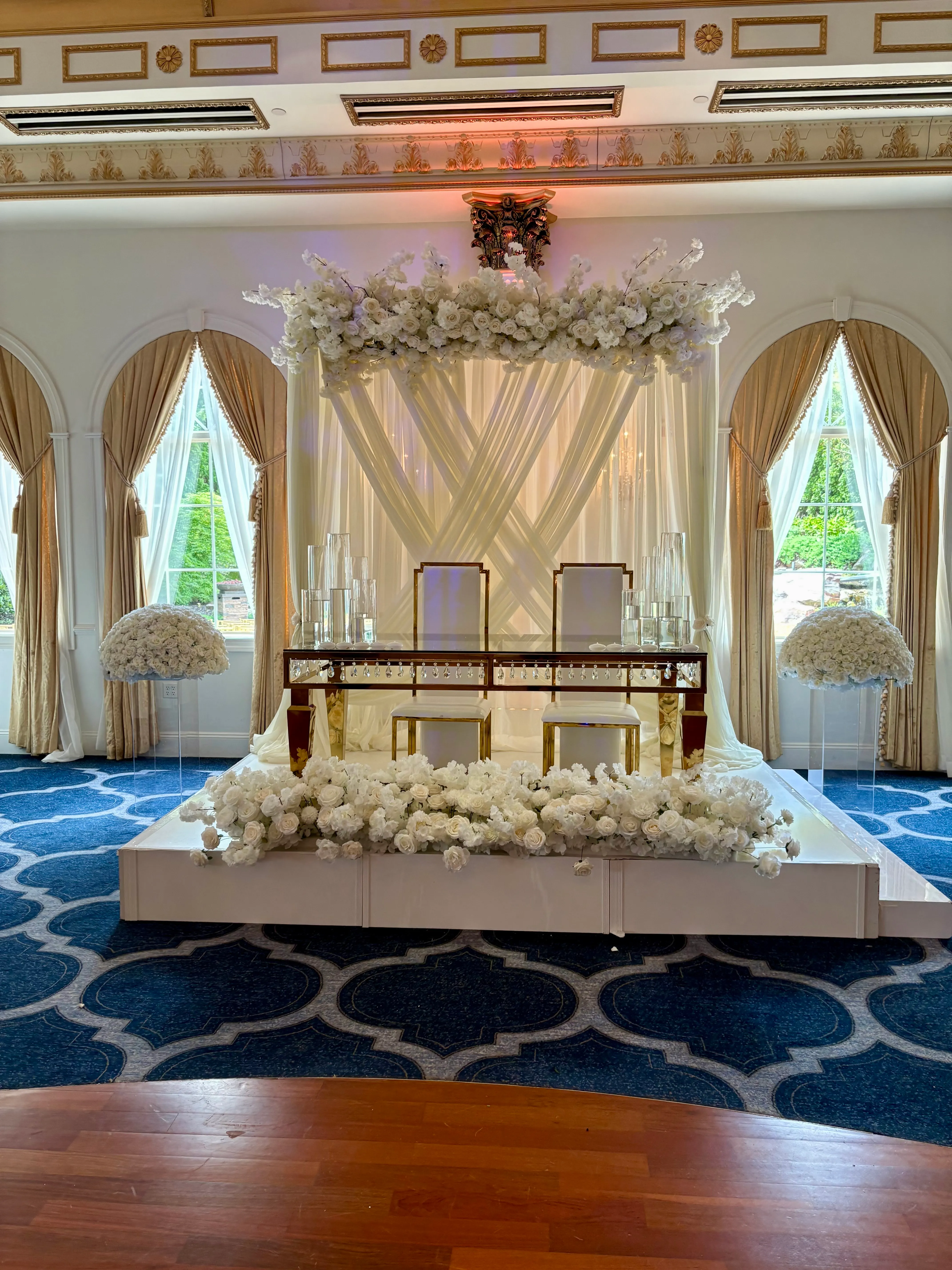 White Rose & White Cherry Blossom Flower Row 7ft