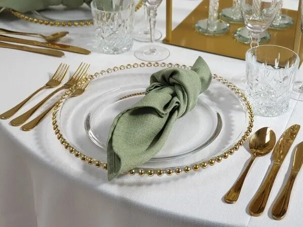 Clear Acrylic Charger with Gold Beaded Rim