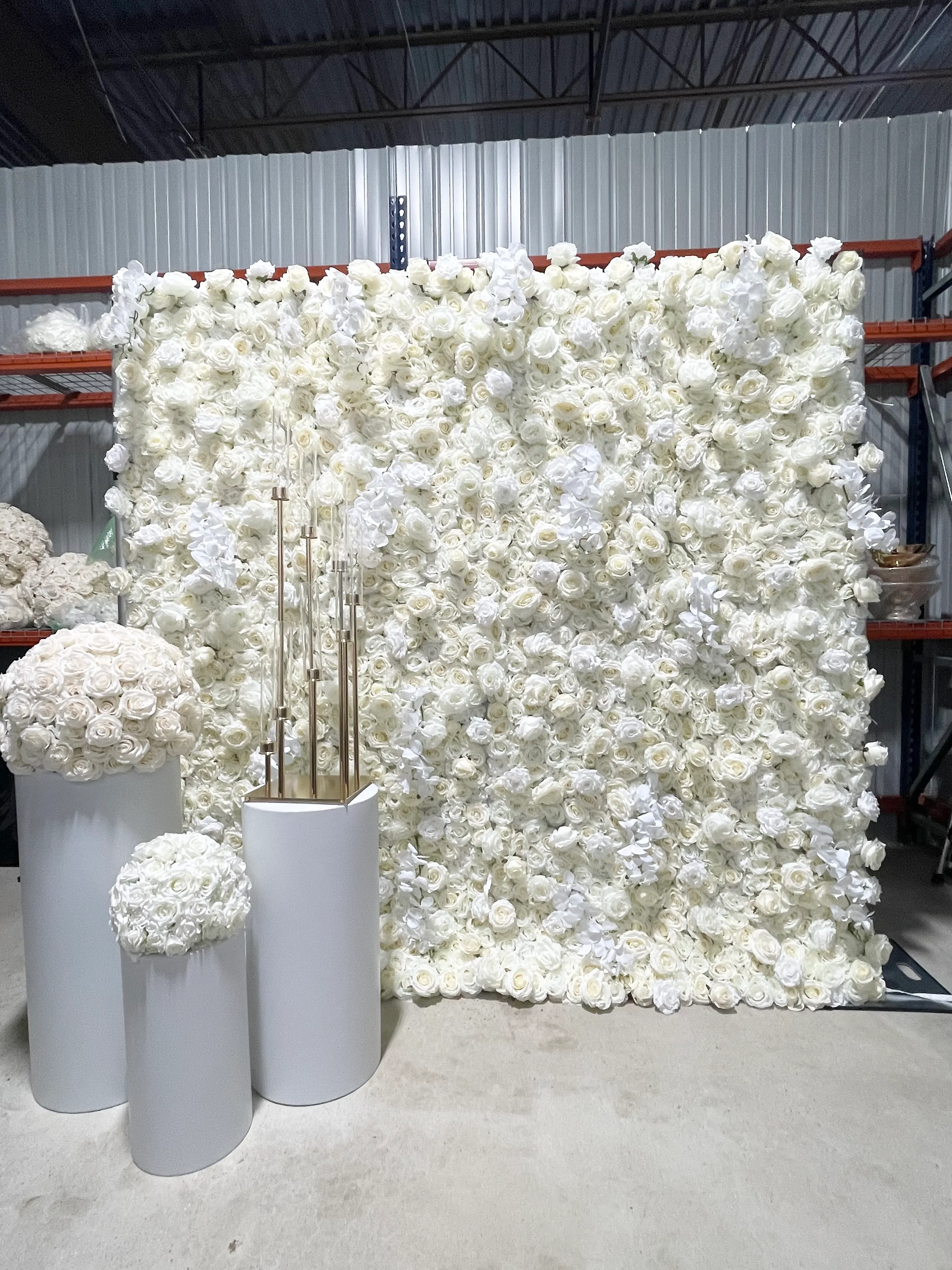Premium 3D Rose & Orchid Flower Wall Backdrop - White Ivory 8 ft x 8 ft
