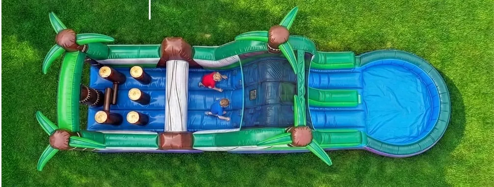 28 FT Tropical Inflatable wet and dry Obstacle with pool