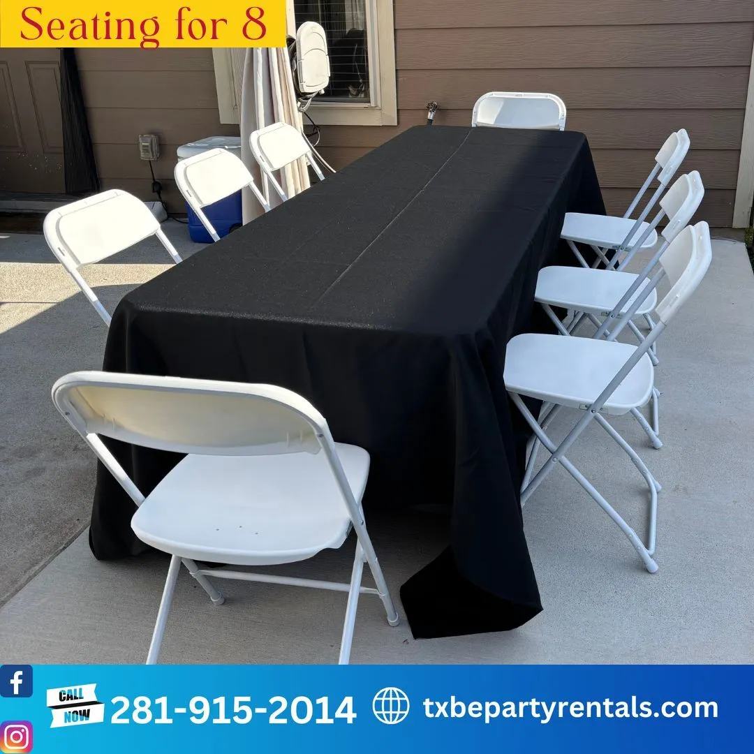 White Folding Chair Table 8ft Set