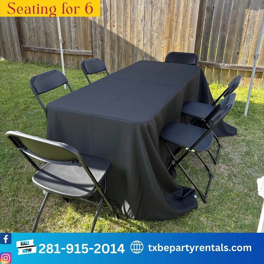Black Folding Chair Table 6ft Set