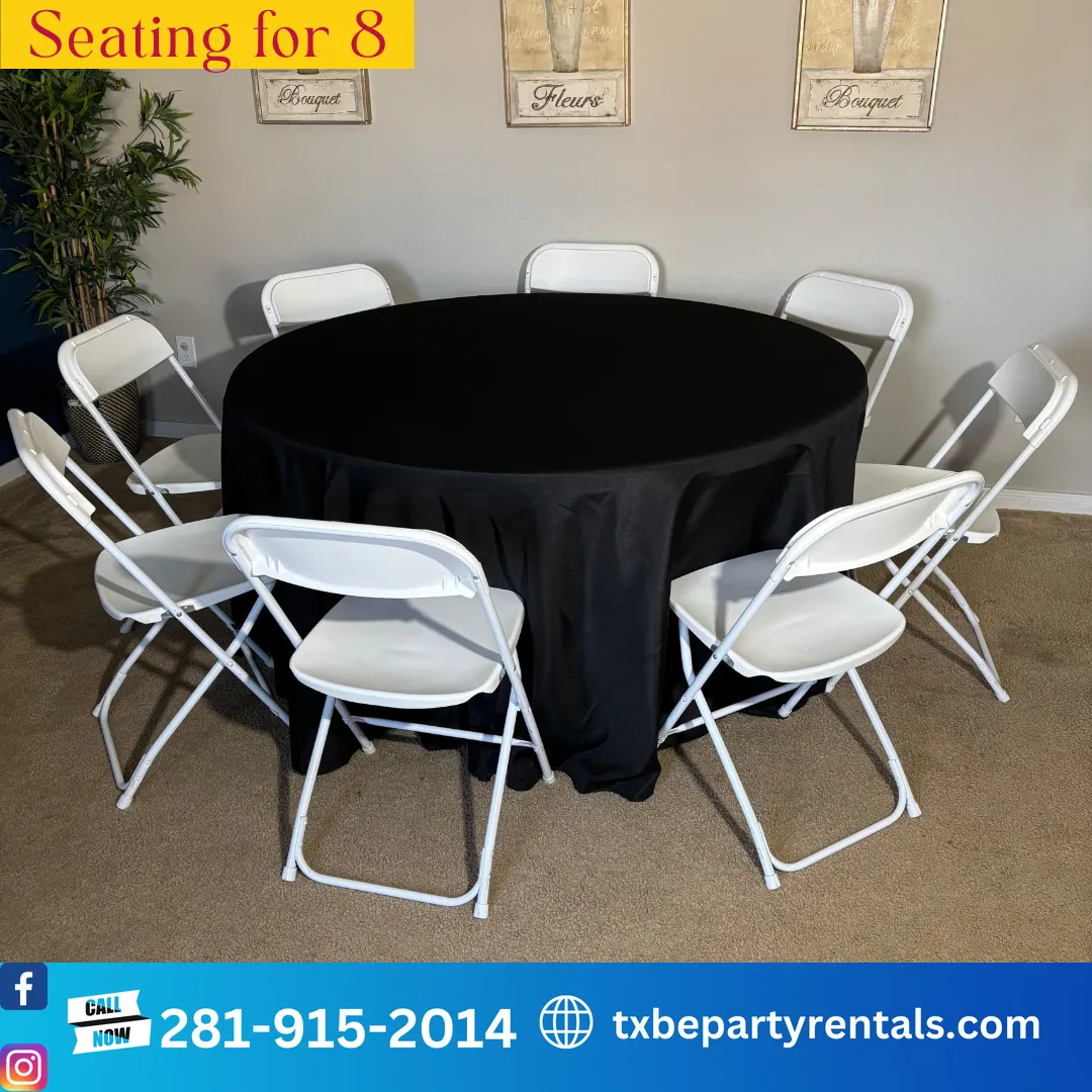 White Folding Chair Round Table Set