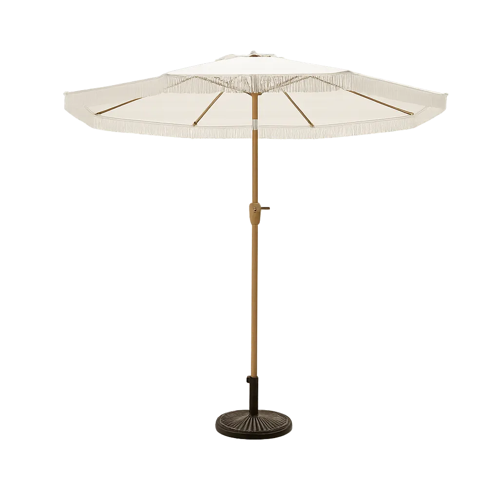 9 Ft Tiltable White Outdoor Umbrella with Base