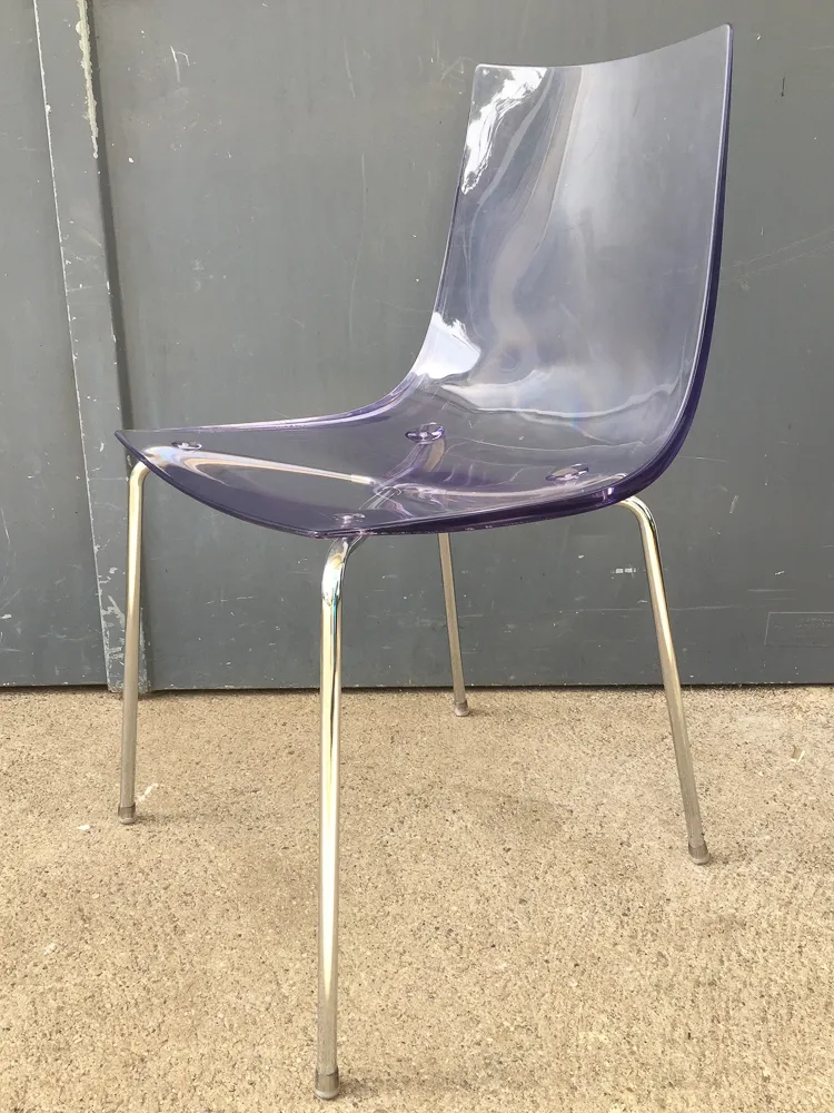 Stuhl, Sitzschale, Acrylglas, Chromfüße