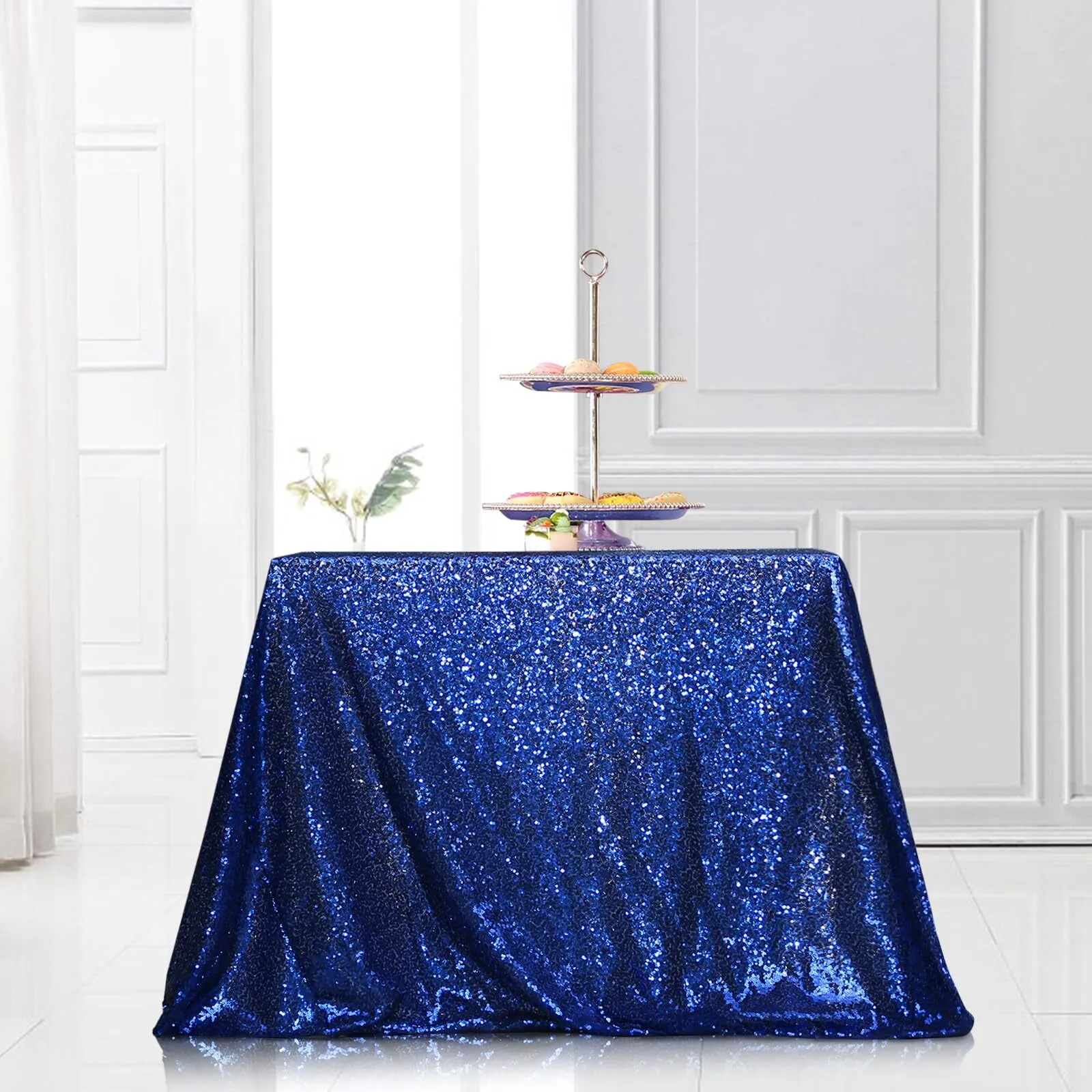 Navy Blue Sequin Rectangular Tablecloth 90''x132''