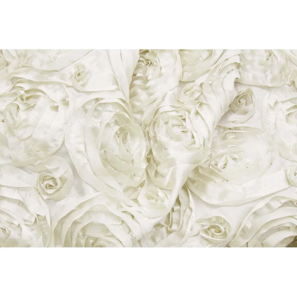IVORY  ROSETTE  SATIN  90'' ROUND OVERLAY