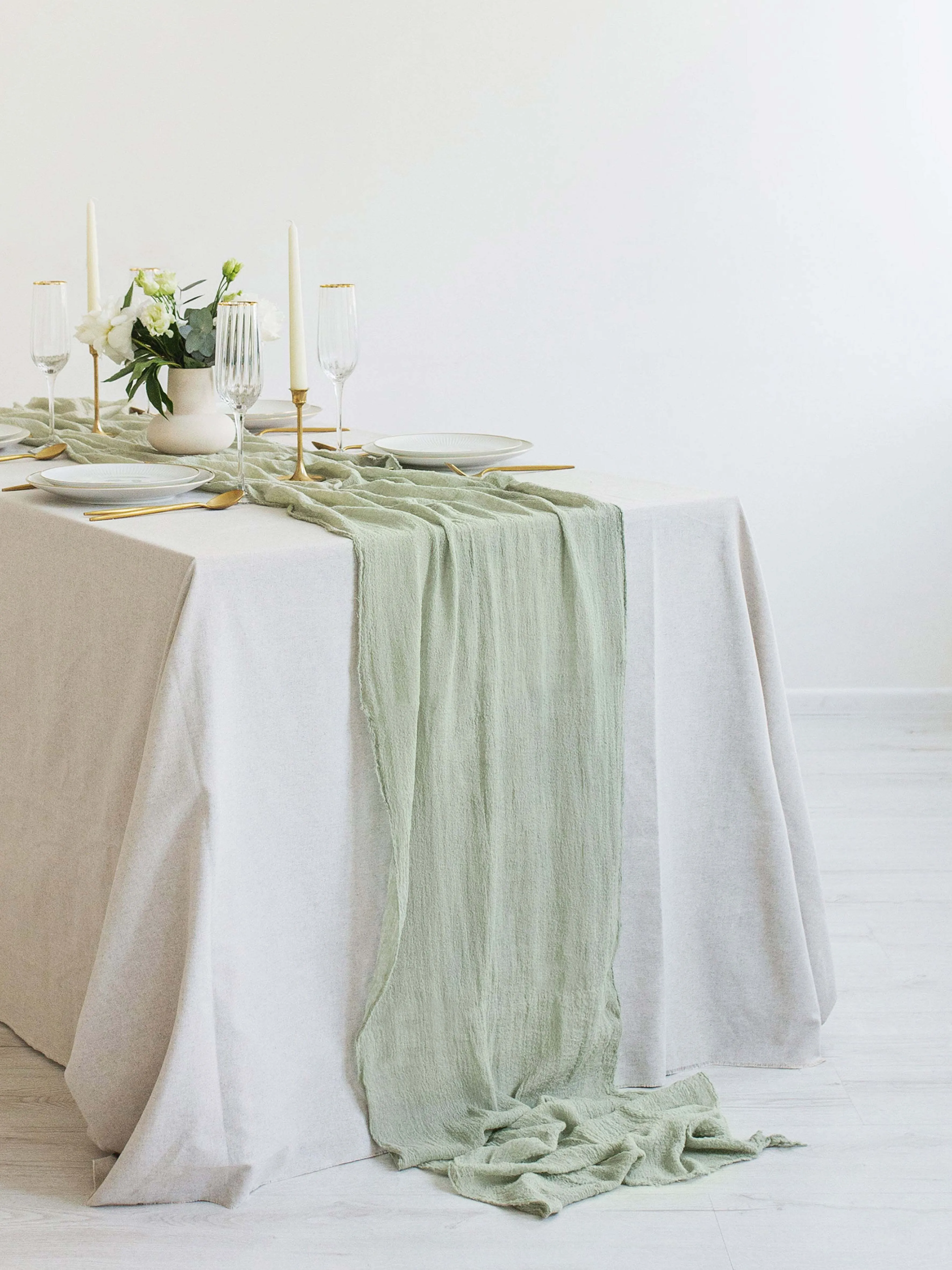SAGE GREEN CHEESCLOTH RUNNER