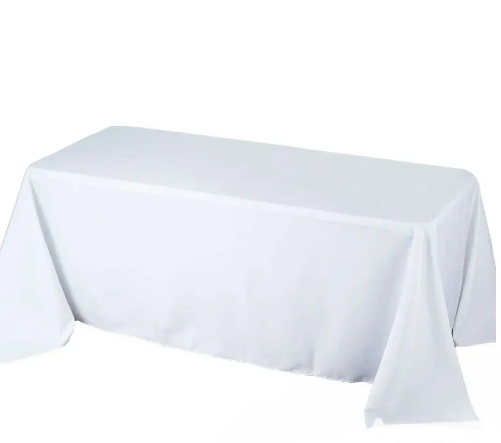 White Polyester Rectangulare Tablecloth 90''x132''
