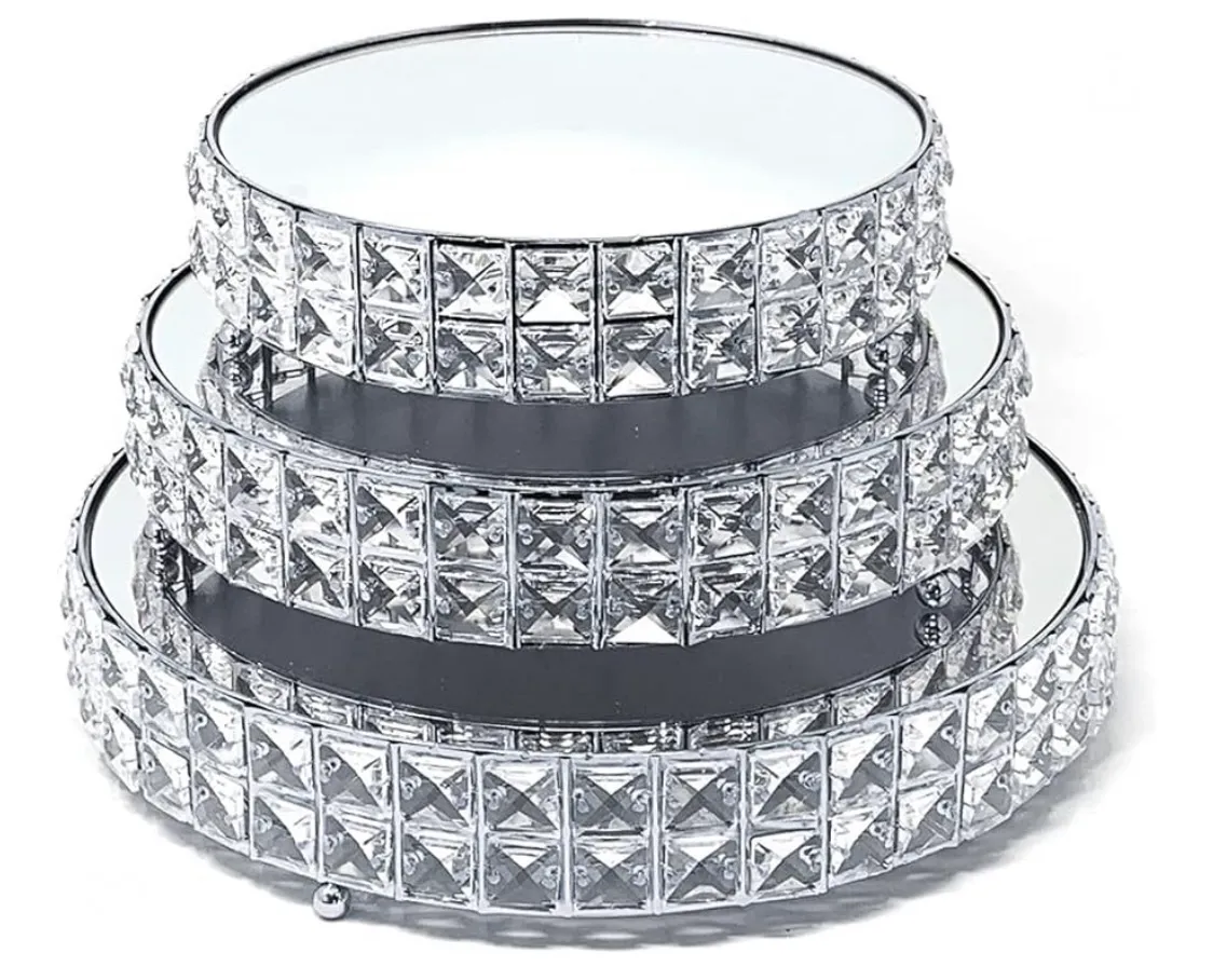 SILVER MIRROR CUPCAKE STAND (3) SIZES 8'', 10'' 12''