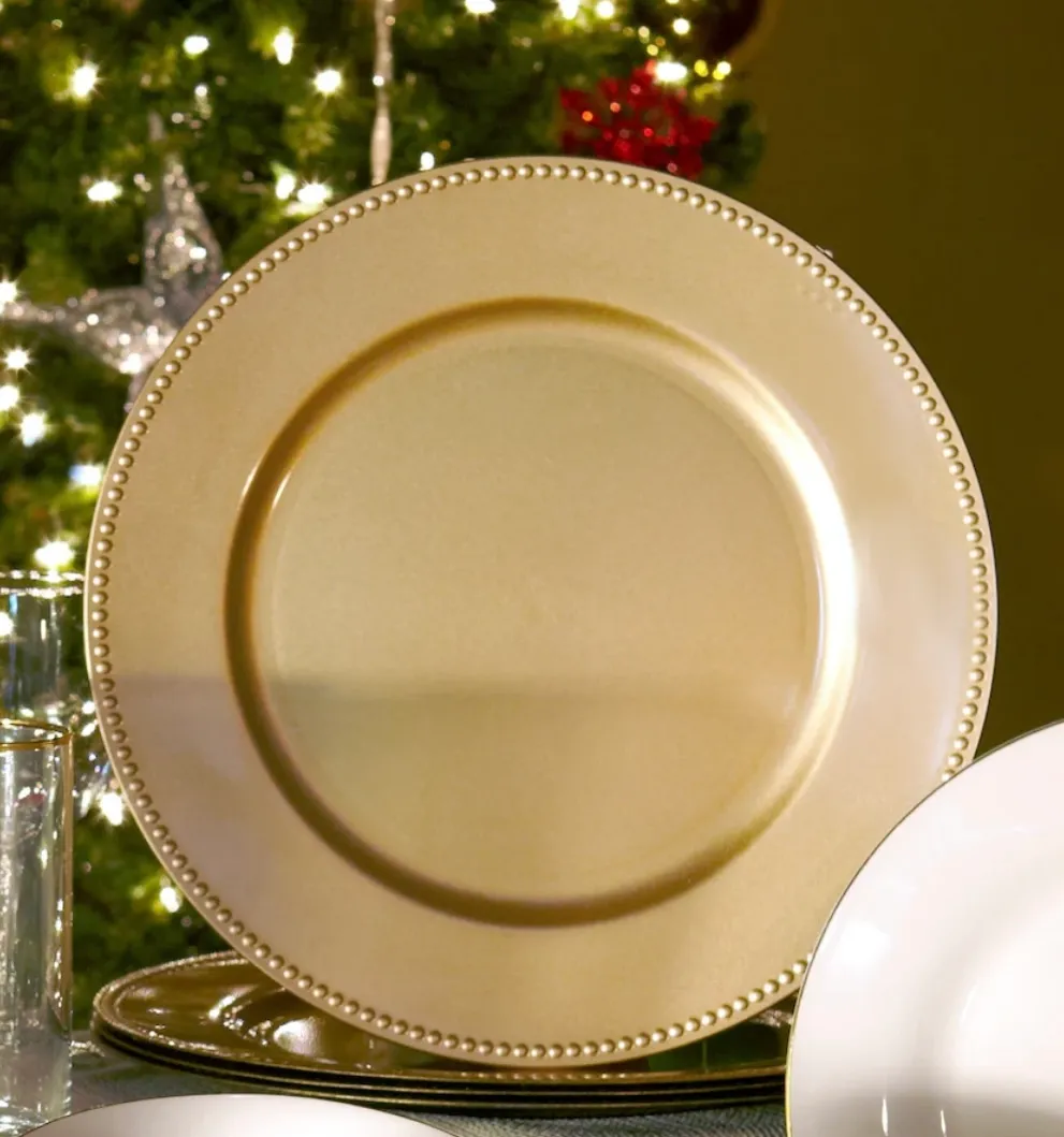 GOLD CHARGER PLATE WITH BEADED 13''