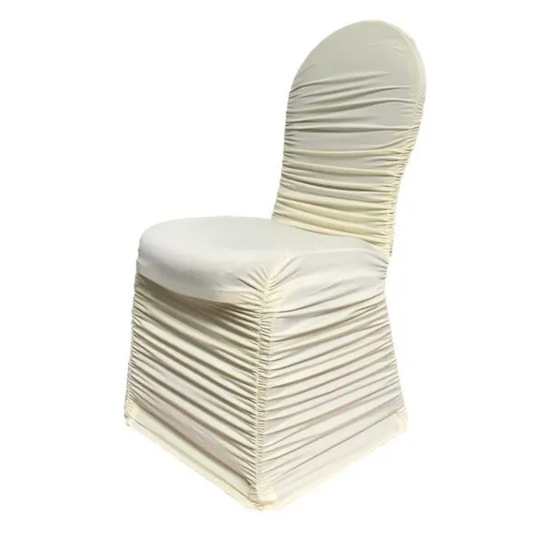 IVORY ROUCHED SPANDEX CHAIR COVER 