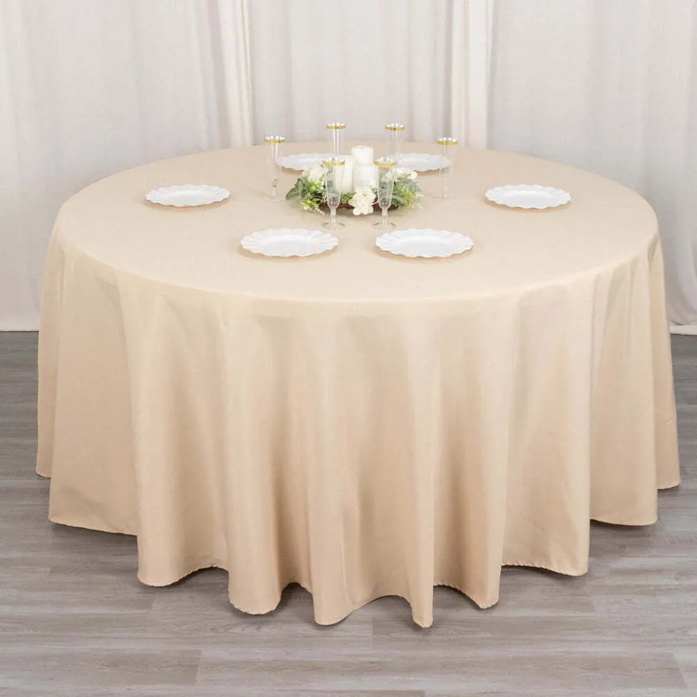 Beige Polyester Round Tablecloth 120''