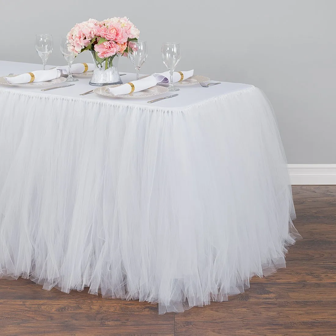 WHITE ORGANZA TABLESKIRT 14'