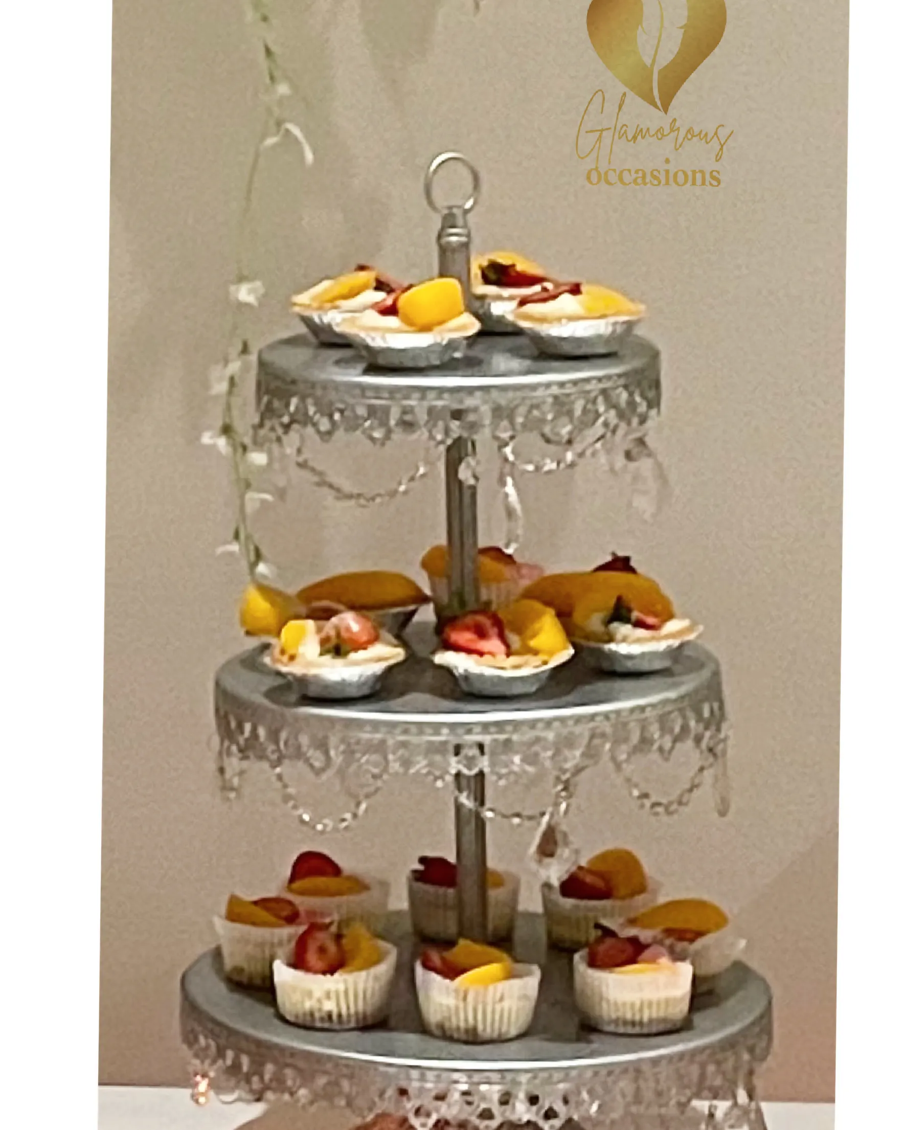 SILVER 3 TIER CUPCAKE STAND 