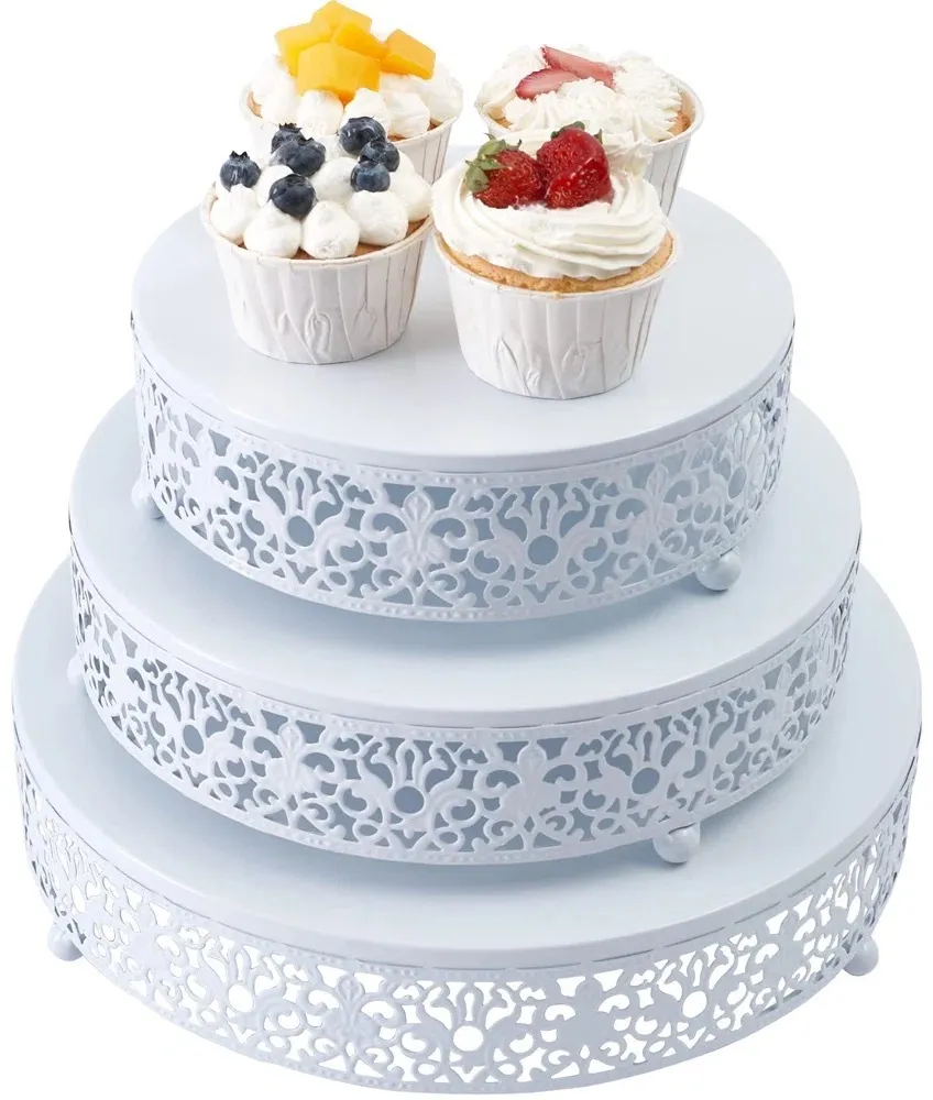 WHITE CAKE STANDS (3) 8'', 10'' 12''