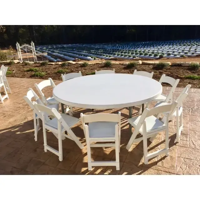 60" Round Table + 8 Folding Chairs