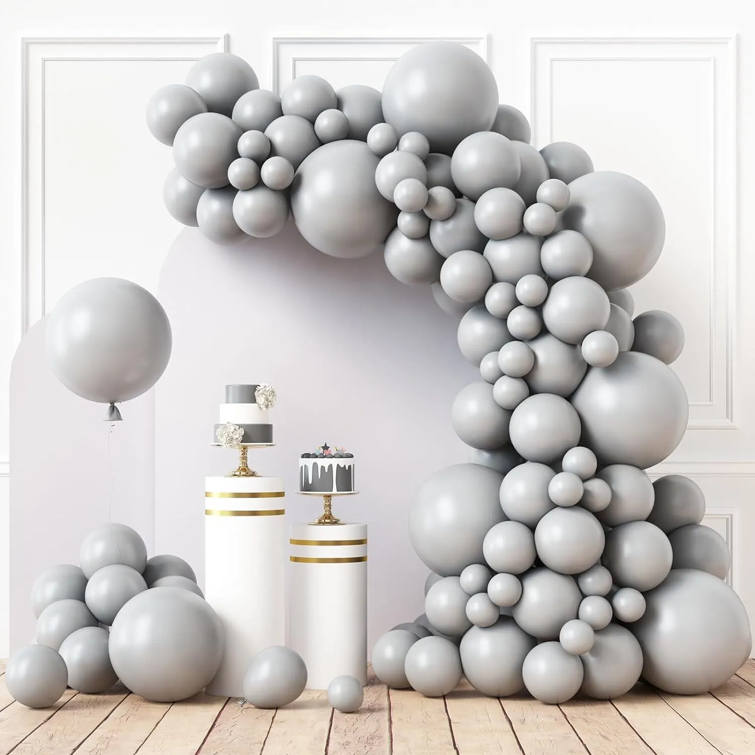 Premade Ready to Hang Grab and Go Balloon Garland Only - Solid Grey
