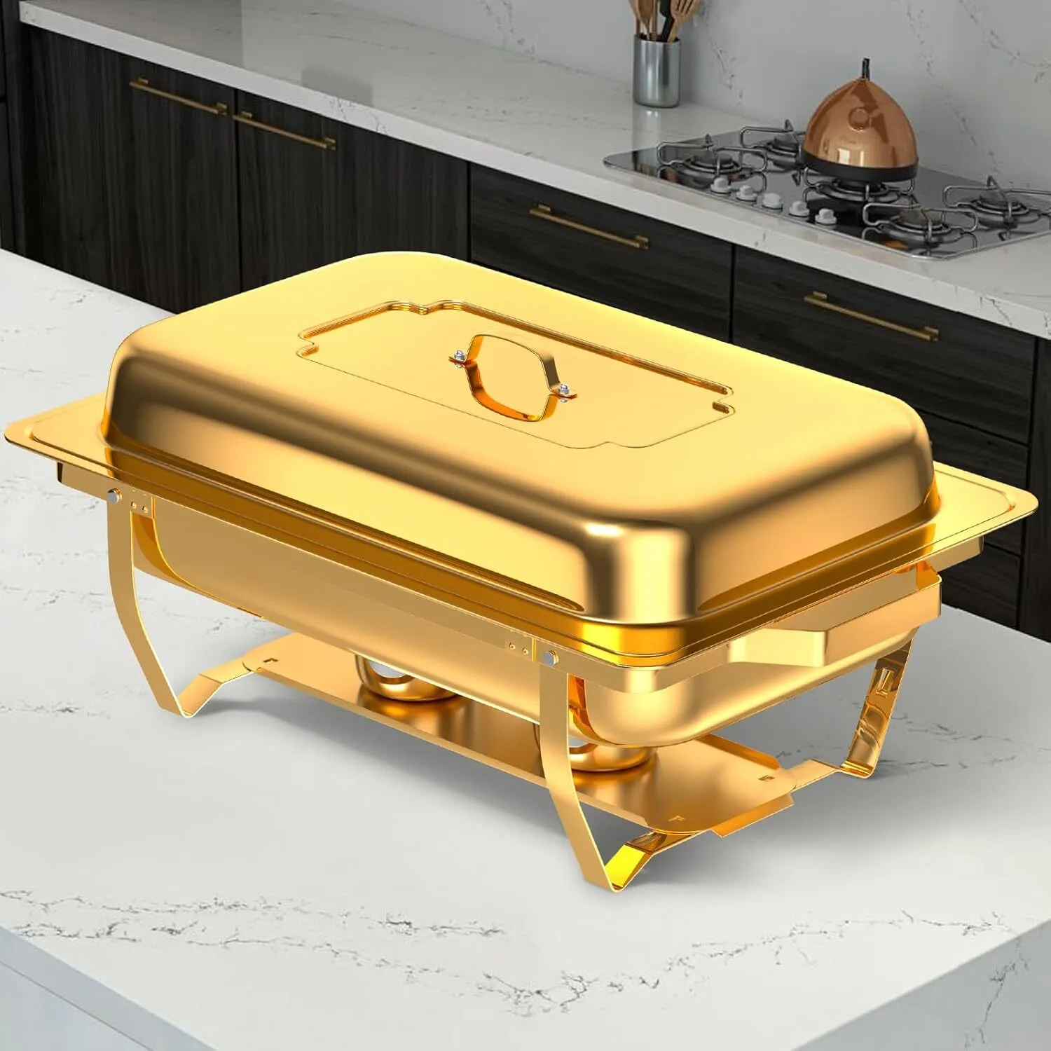 Rental - Big Event Gold Chaffing Dishes- Food Warmer (Needs Sternos)