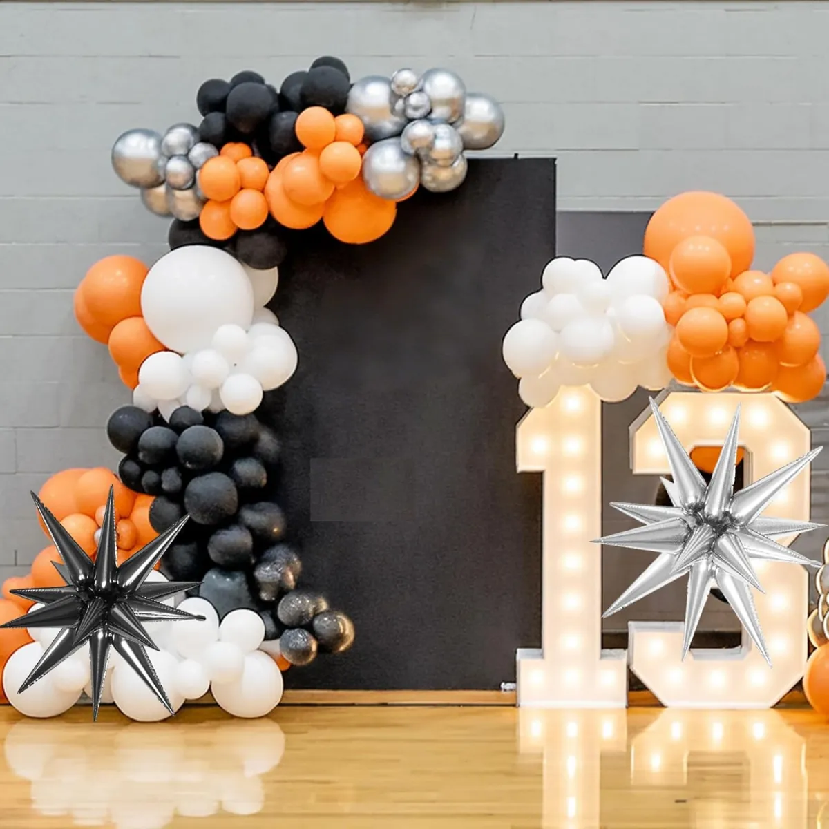 Orange Black Sand Silver  Premade Grab and Go Balloon Garland – Ready-To-Use Balloon Decor for Atlanta Events, Birthdays, Baby Showers & Weddings