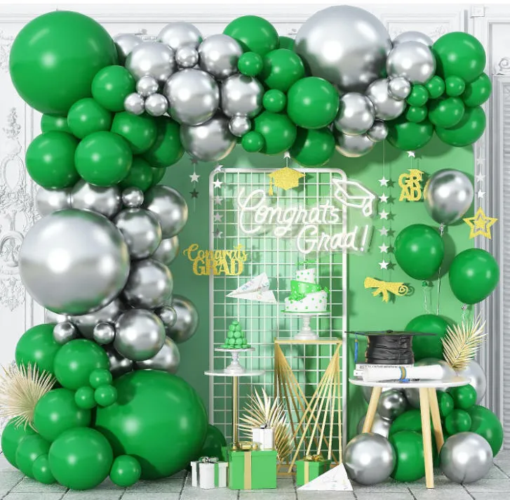 Premade Ready to Hang Grab and Go Balloon Garland Only - Green and Silver 