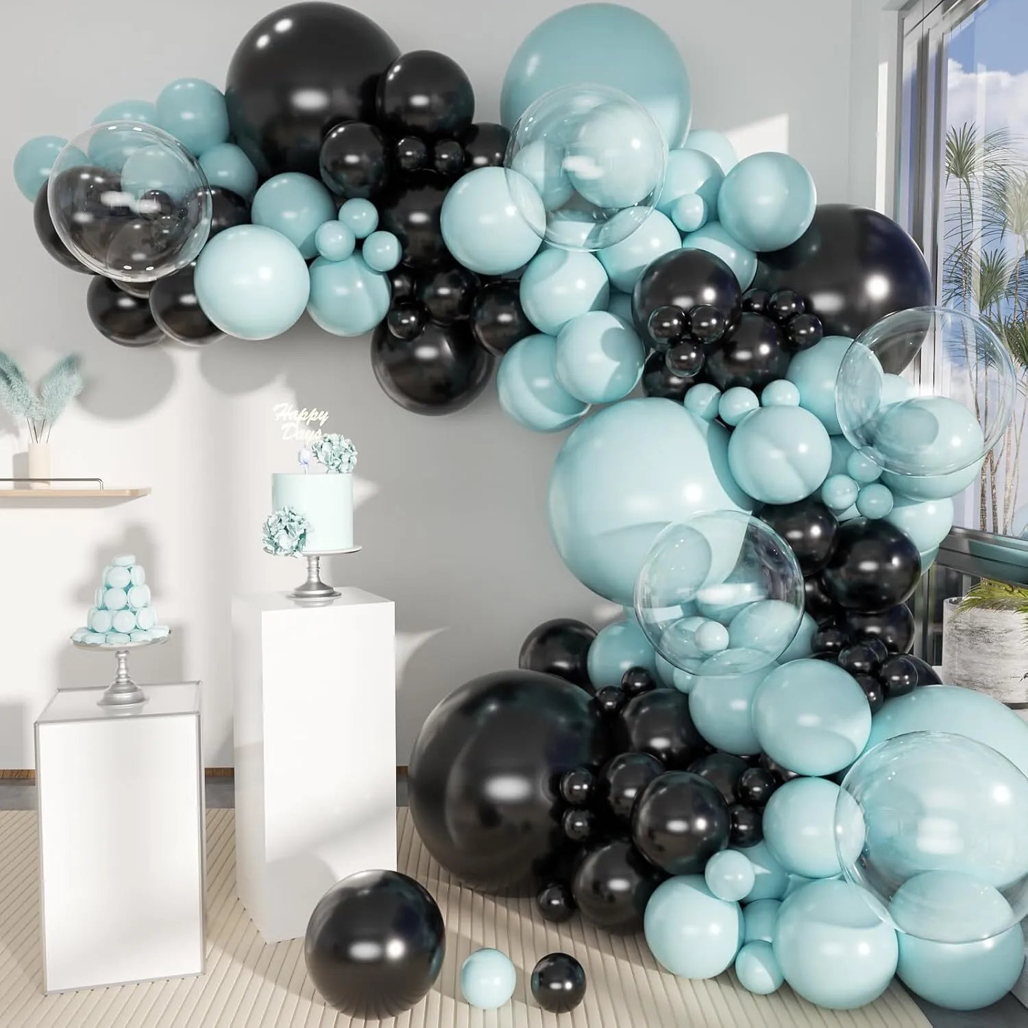 Grab and Go Balloon Garland Only - Black-macaron Blue & Clear 