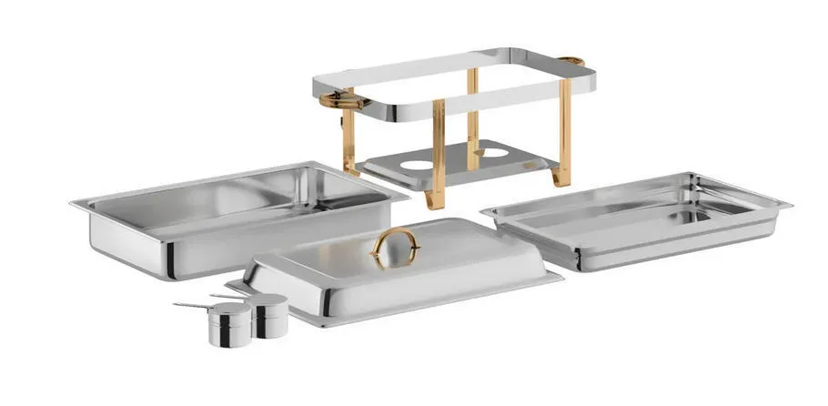 Party Rental Gold Accent Top Lid Food Warmer 8 Qt. Full Size Gold Accent Chafer