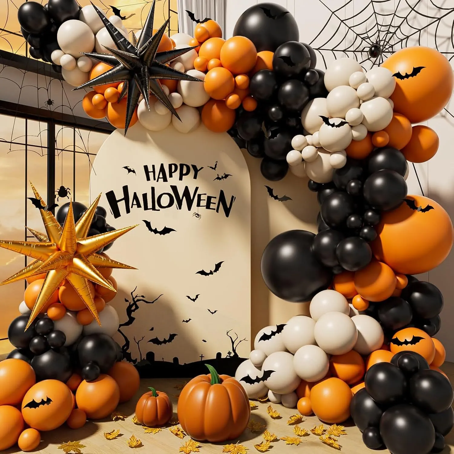 Premade Ready To Use Grab and Go Balloon Garland Only-  Orange Black Tan  