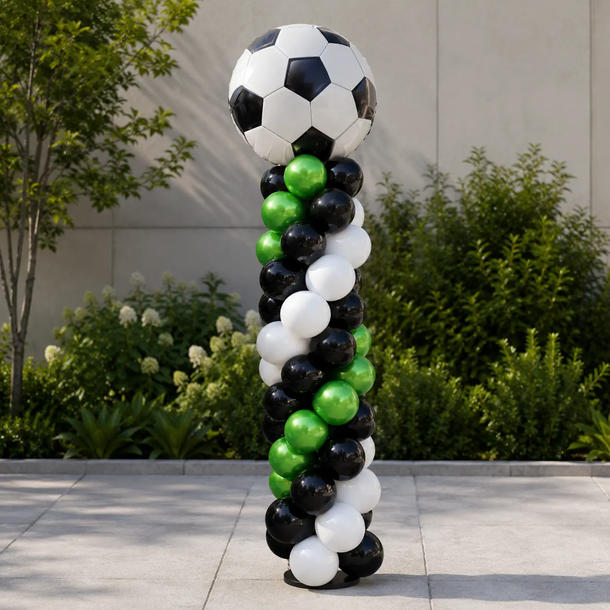 Atlanta Soccer Balloon Column | Black, White & Green Balloon Tower for Sports Parties - Requires a Pickup Truck