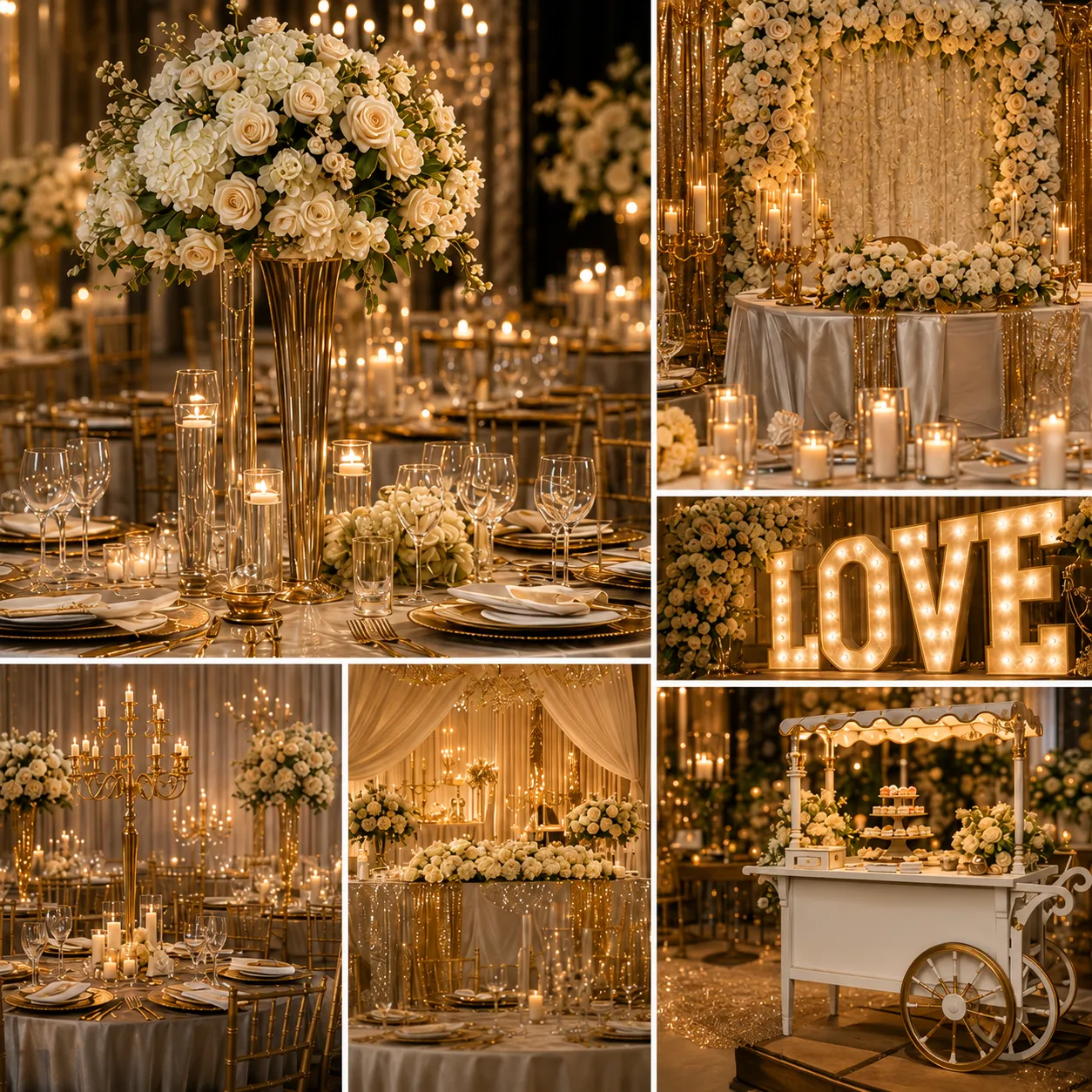 Gold Luxury Wedding Décor Package in Atlanta, GA | Cobb Party Rentals  - Customer Provided Chairs and Tables 