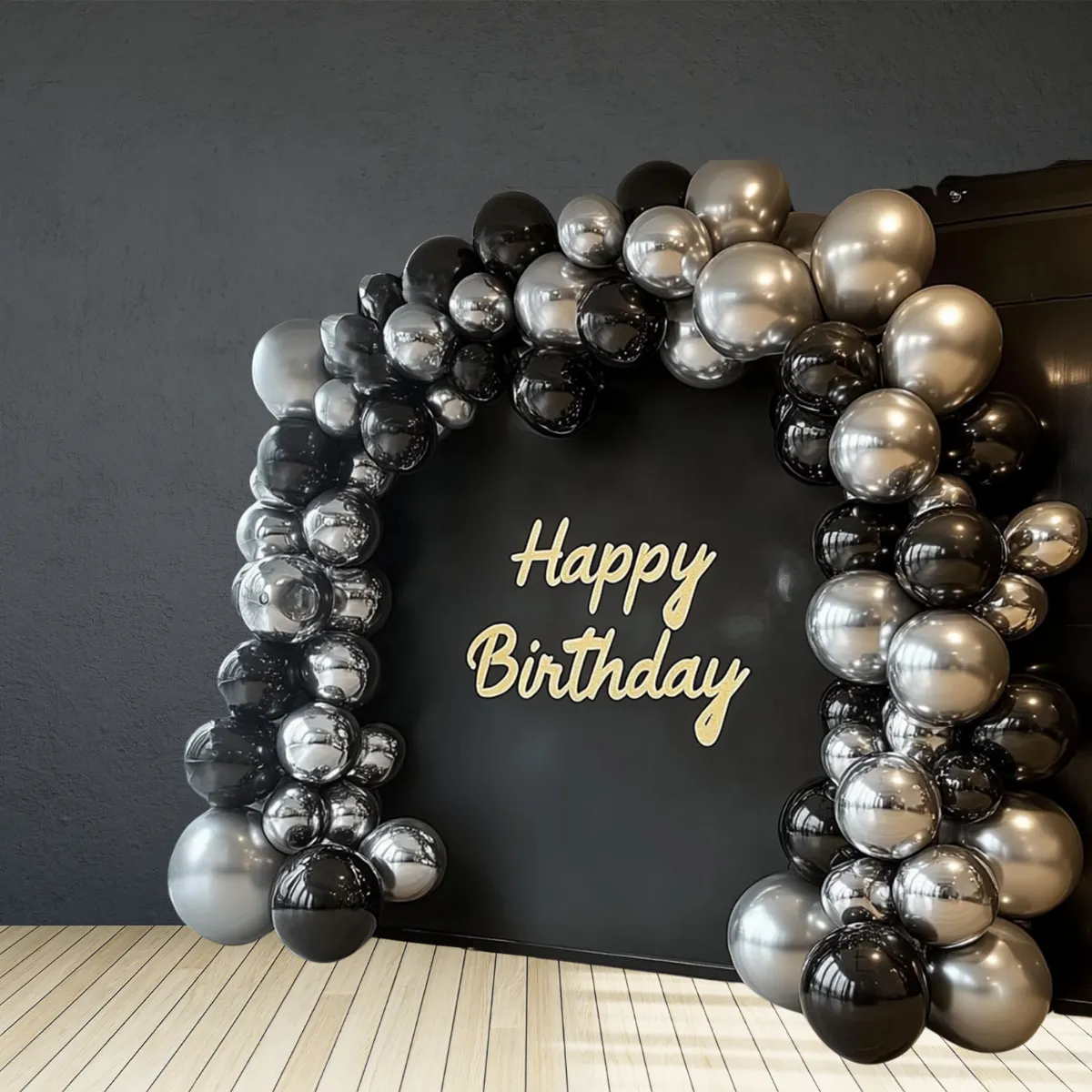 Mixed Black and Silver Premade Grab and Go Balloon Garland – Ready-To-Use Balloon Decor for Atlanta Events, Birthdays, Baby Showers & Weddings