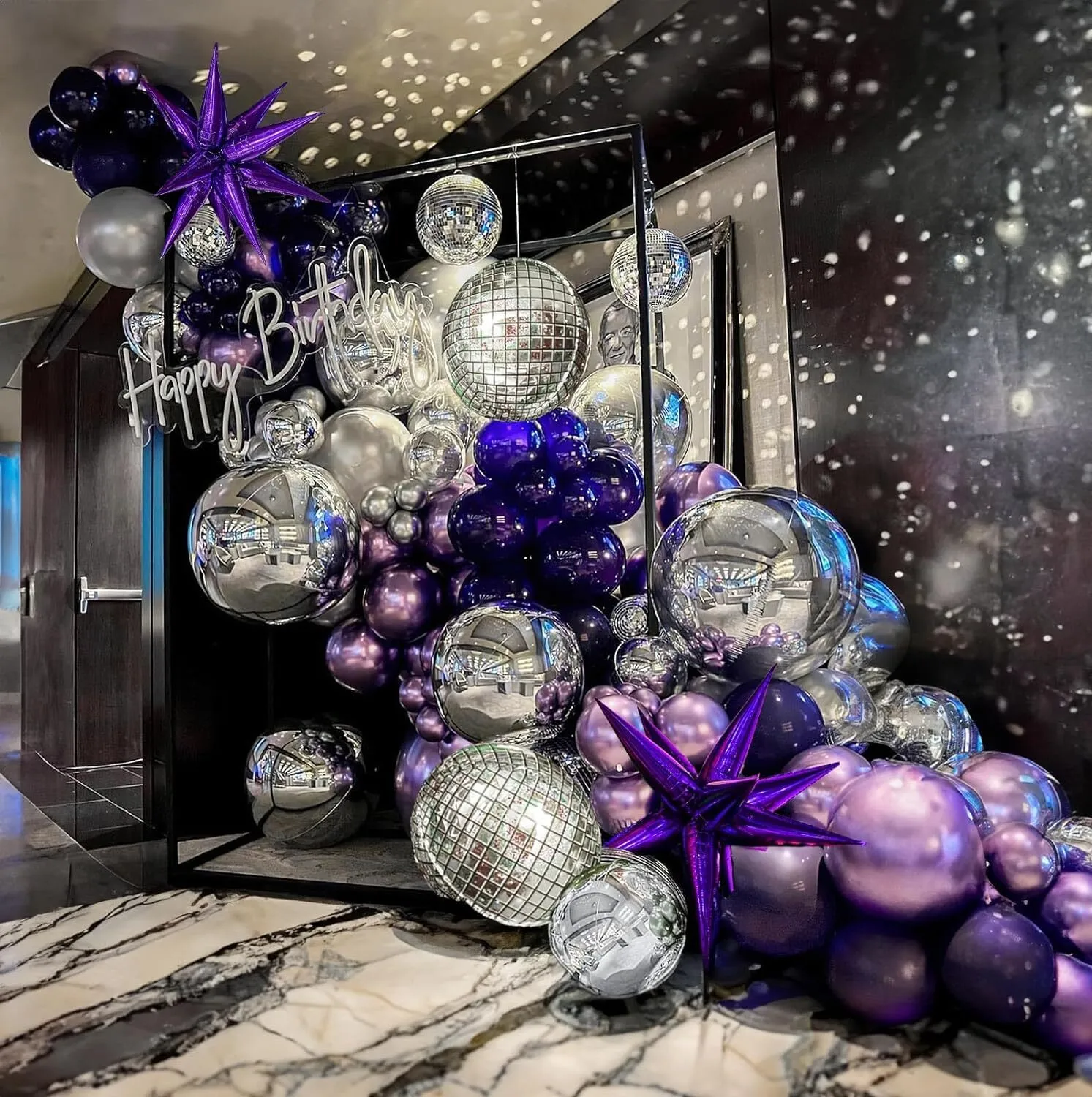 Grab and Go Balloon Garland Only - Disco Balls Purple Purple Star Metalloid Lavender Purple 