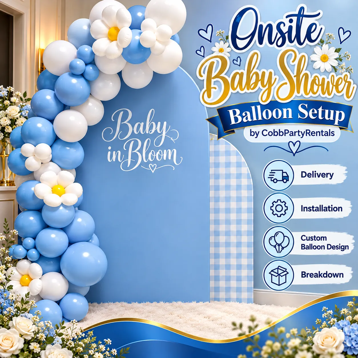 Onsite Baby Shower Balloon Decorations Choice of Balloons Backdrop in Atlanta & Marietta, GA
