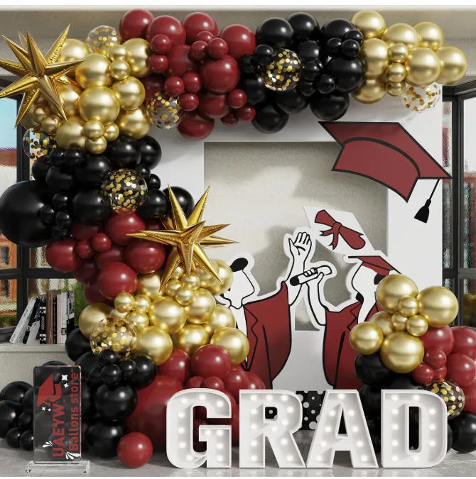 Grab and Go Balloon Garland Only - Burgundy Gold Black  Gold Confetti and gold Star 