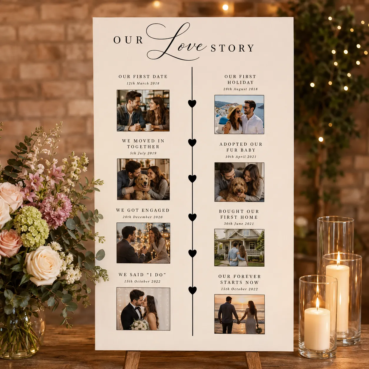 Custom Wedding Love Story Timeline Sign in Marietta, GA | Personalized Wedding Welcome Sign | Cobb Party Rentals