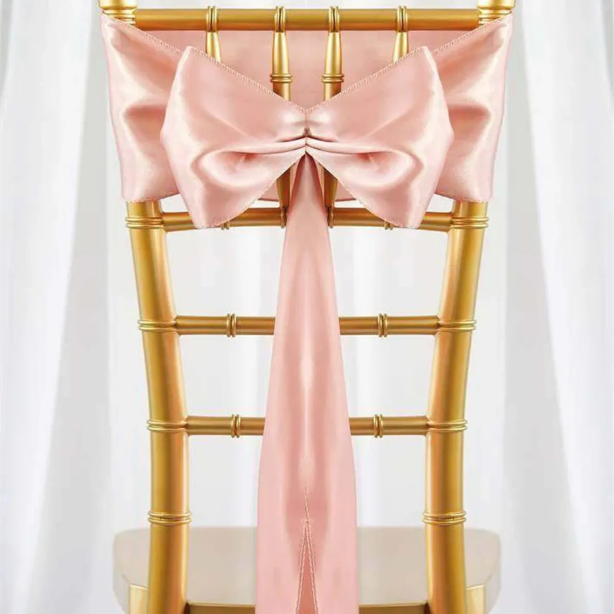 Rose Gold Satin Chair Sash Rental for Gold Chiavari Chairs